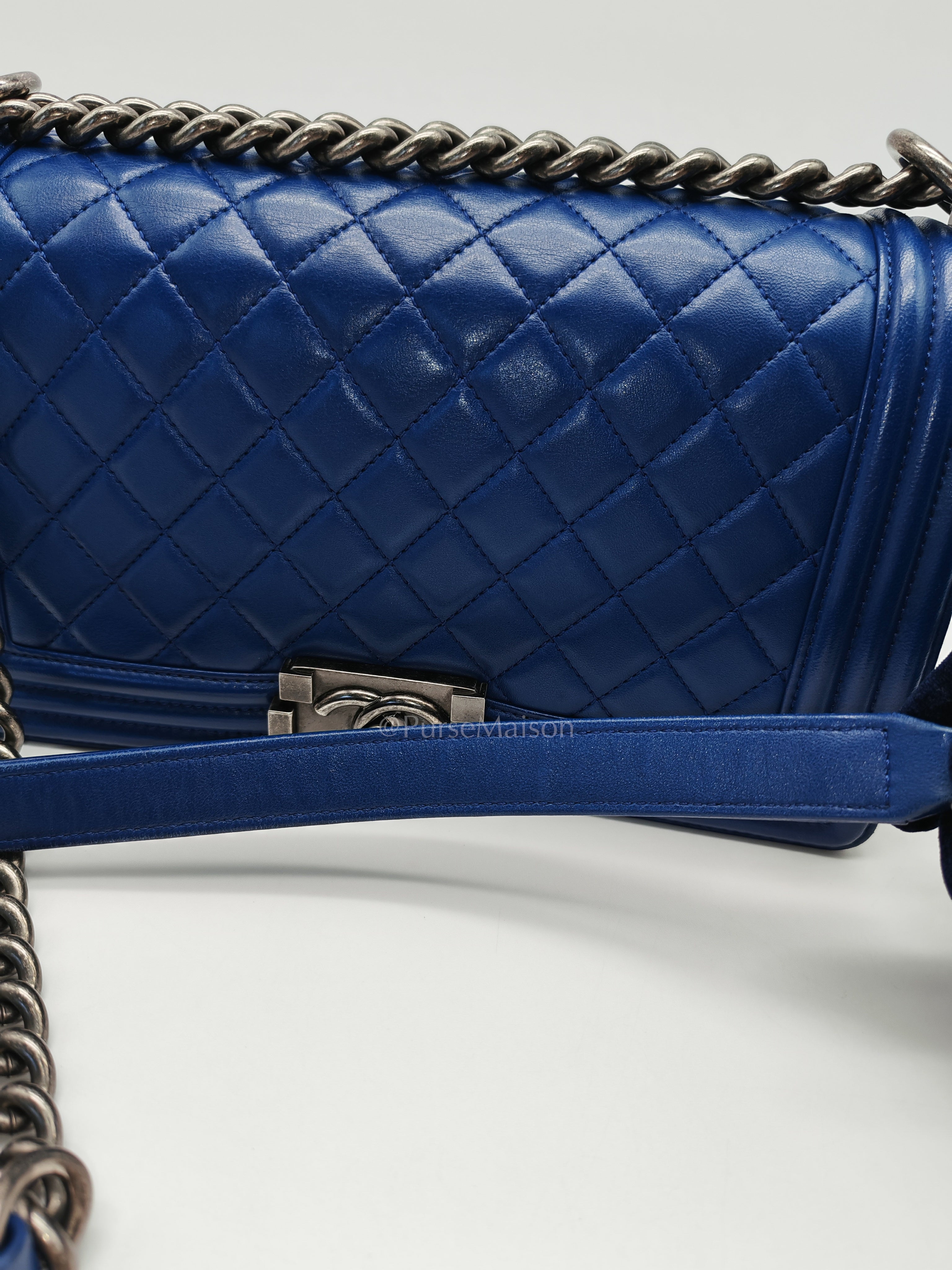 Le Boy Old Medium in Blue Quilted Lambskin Leather & Ruthenium Hardware Series 23 | Purse Maison Luxury Bags Shop