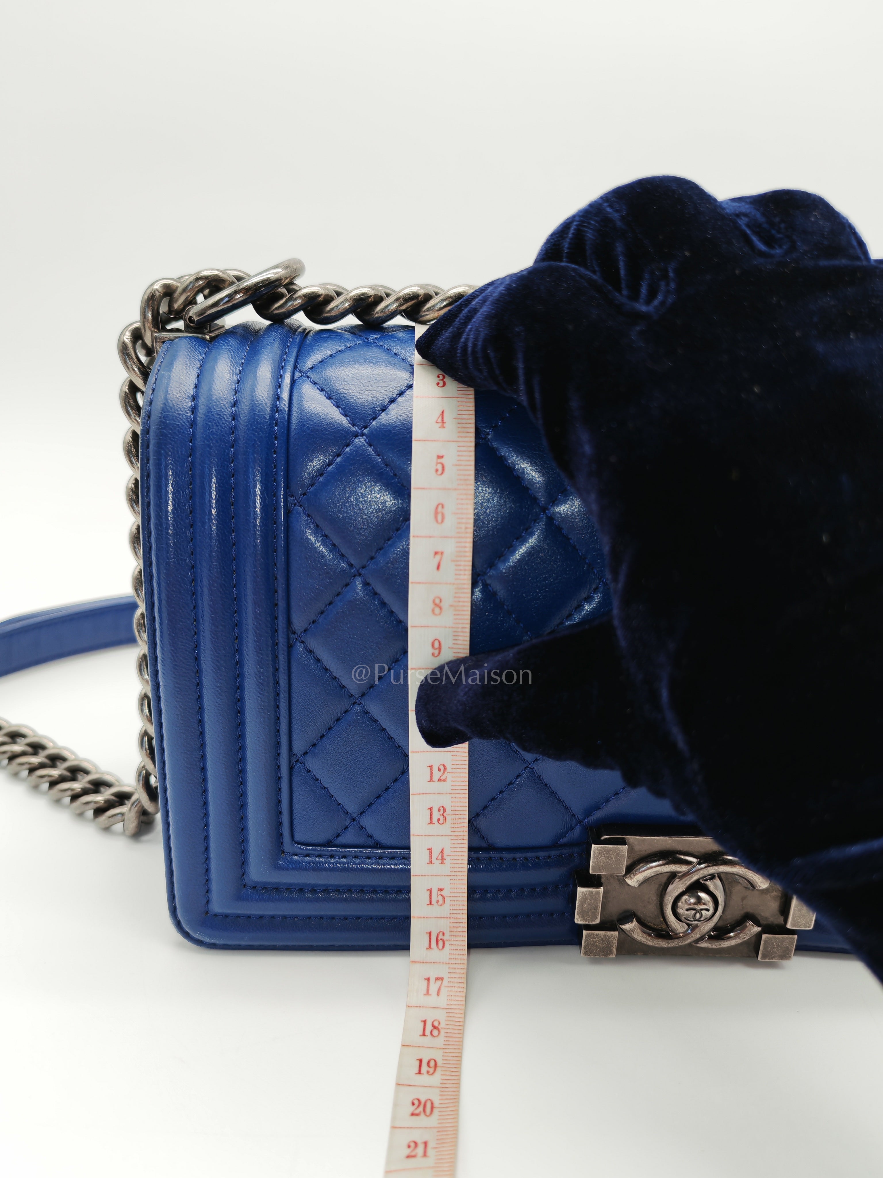 Le Boy Old Medium in Blue Quilted Lambskin Leather & Ruthenium Hardware Series 23 | Purse Maison Luxury Bags Shop