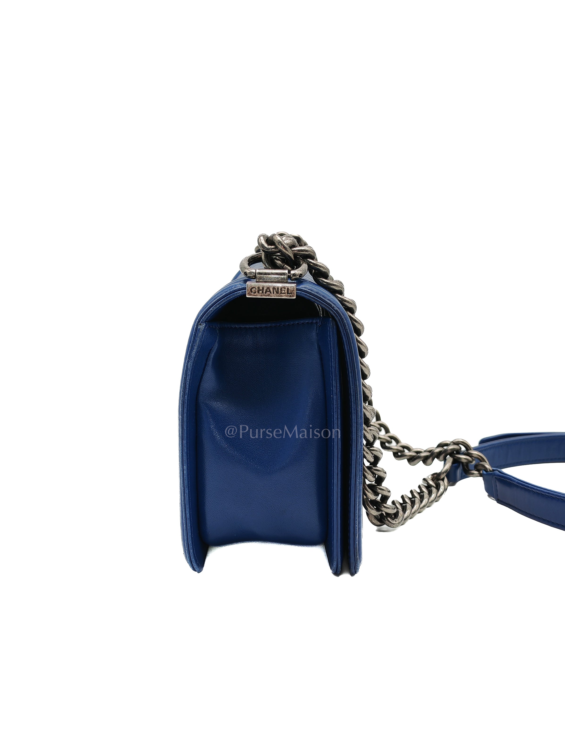 Le Boy Old Medium in Blue Quilted Lambskin Leather & Ruthenium Hardware Series 23 | Purse Maison Luxury Bags Shop
