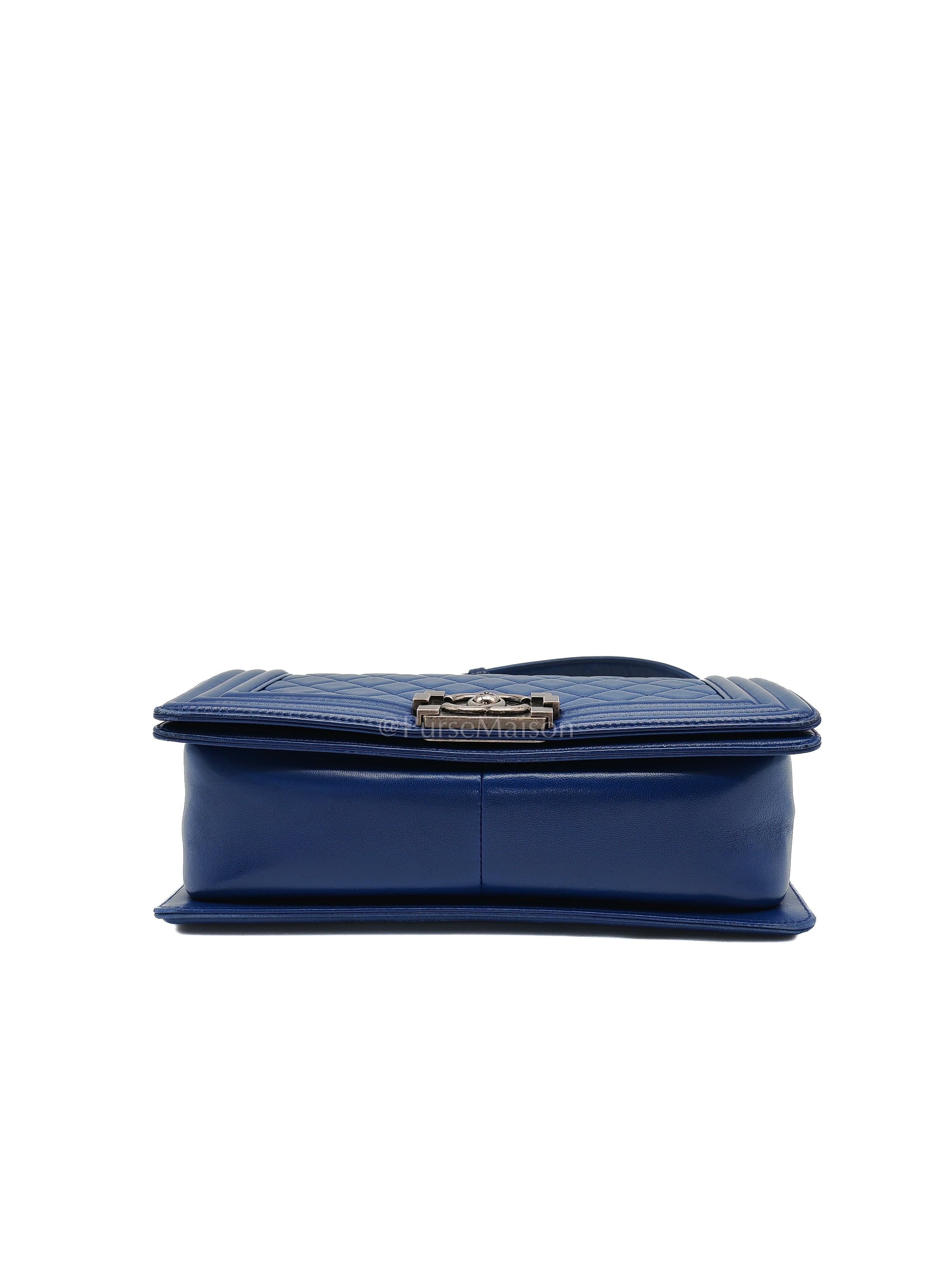 Le Boy Old Medium in Blue Quilted Lambskin Leather & Ruthenium Hardware Series 23 | Purse Maison Luxury Bags Shop