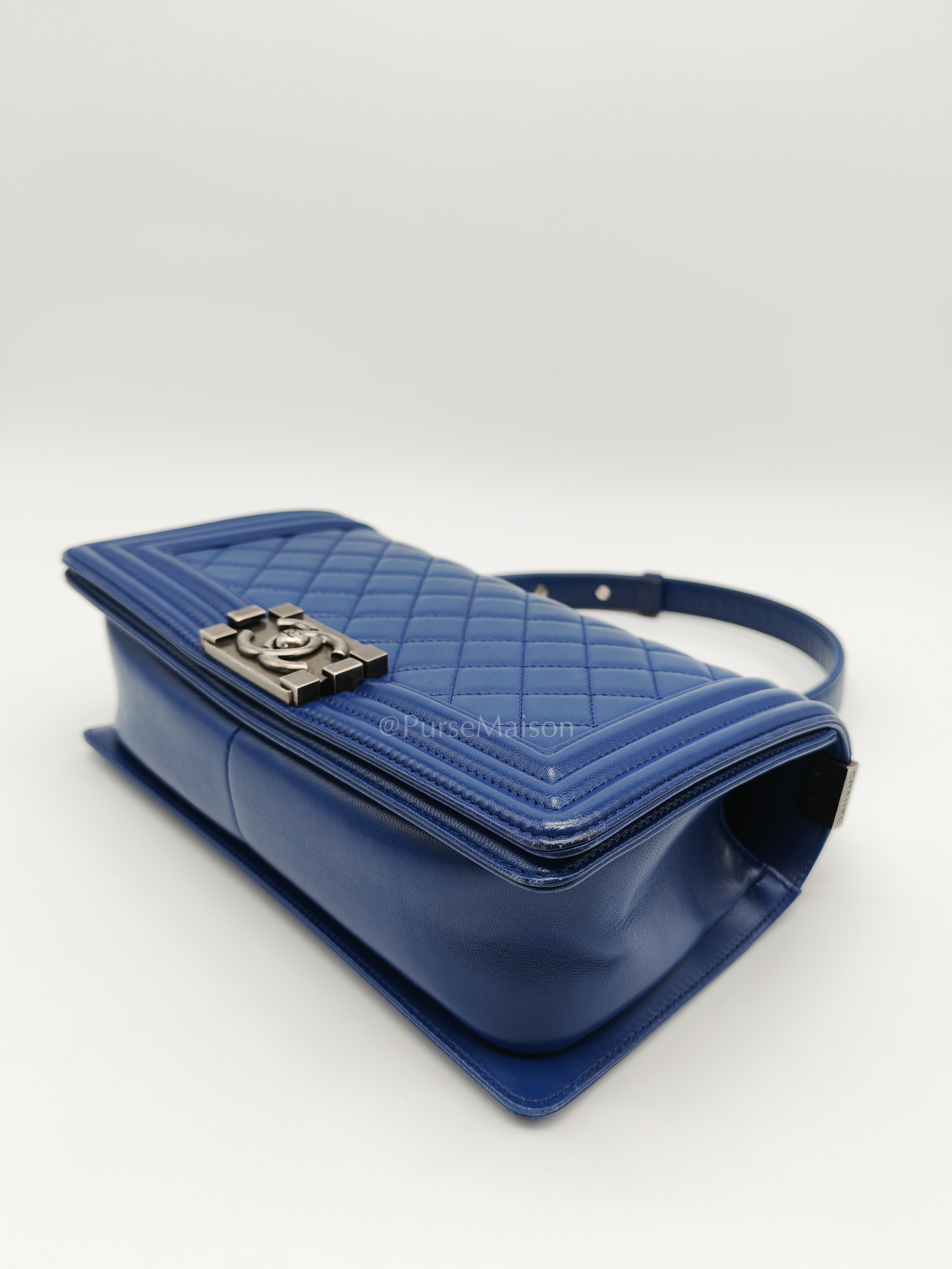 Le Boy Old Medium in Blue Quilted Lambskin Leather & Ruthenium Hardware Series 23 | Purse Maison Luxury Bags Shop