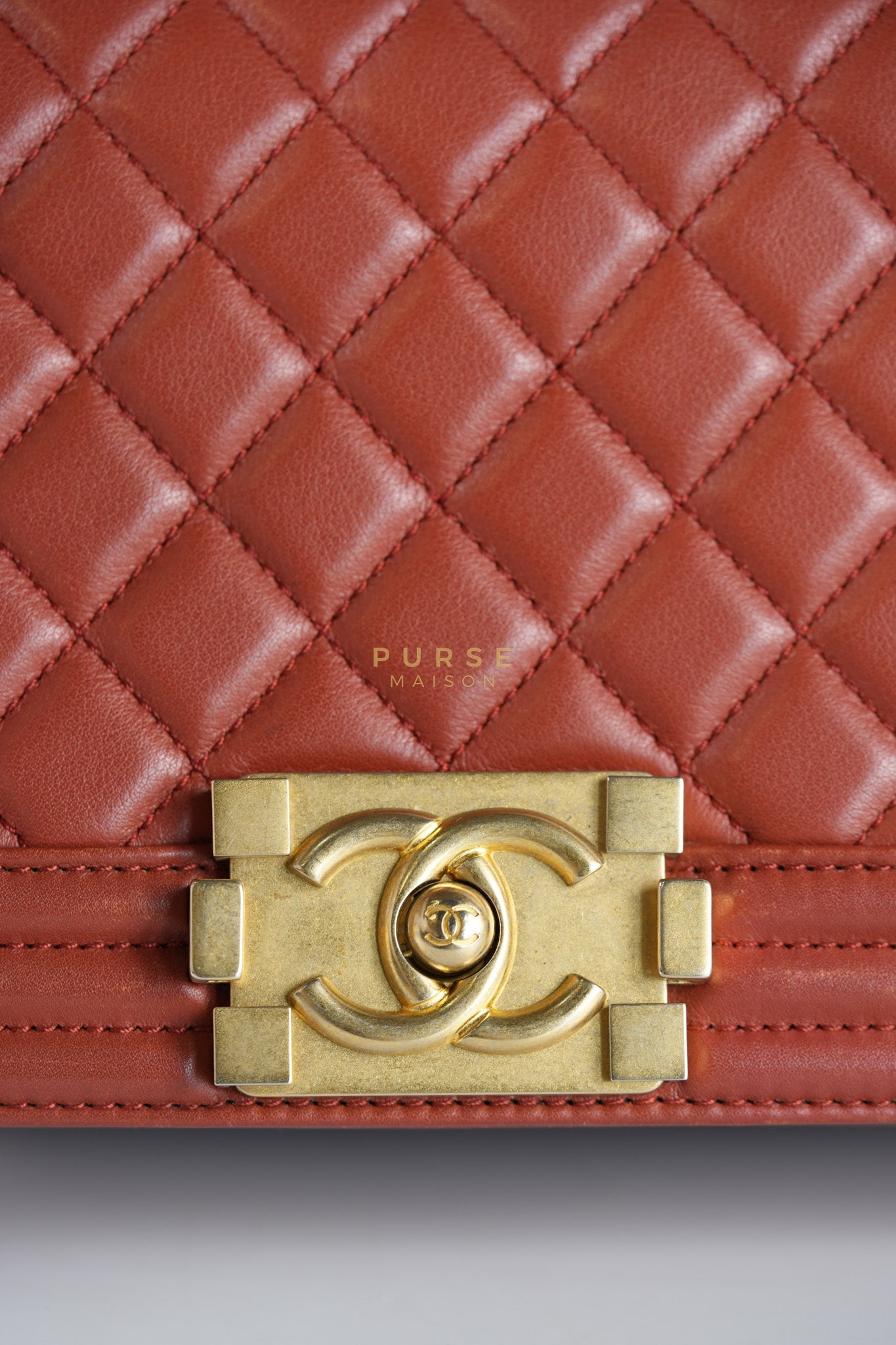 Le Boy Old Medium in Maroon Quilted Lambskin Leather & Aged Gold Hardware Series 25 | Purse Maison Luxury Bags Shop