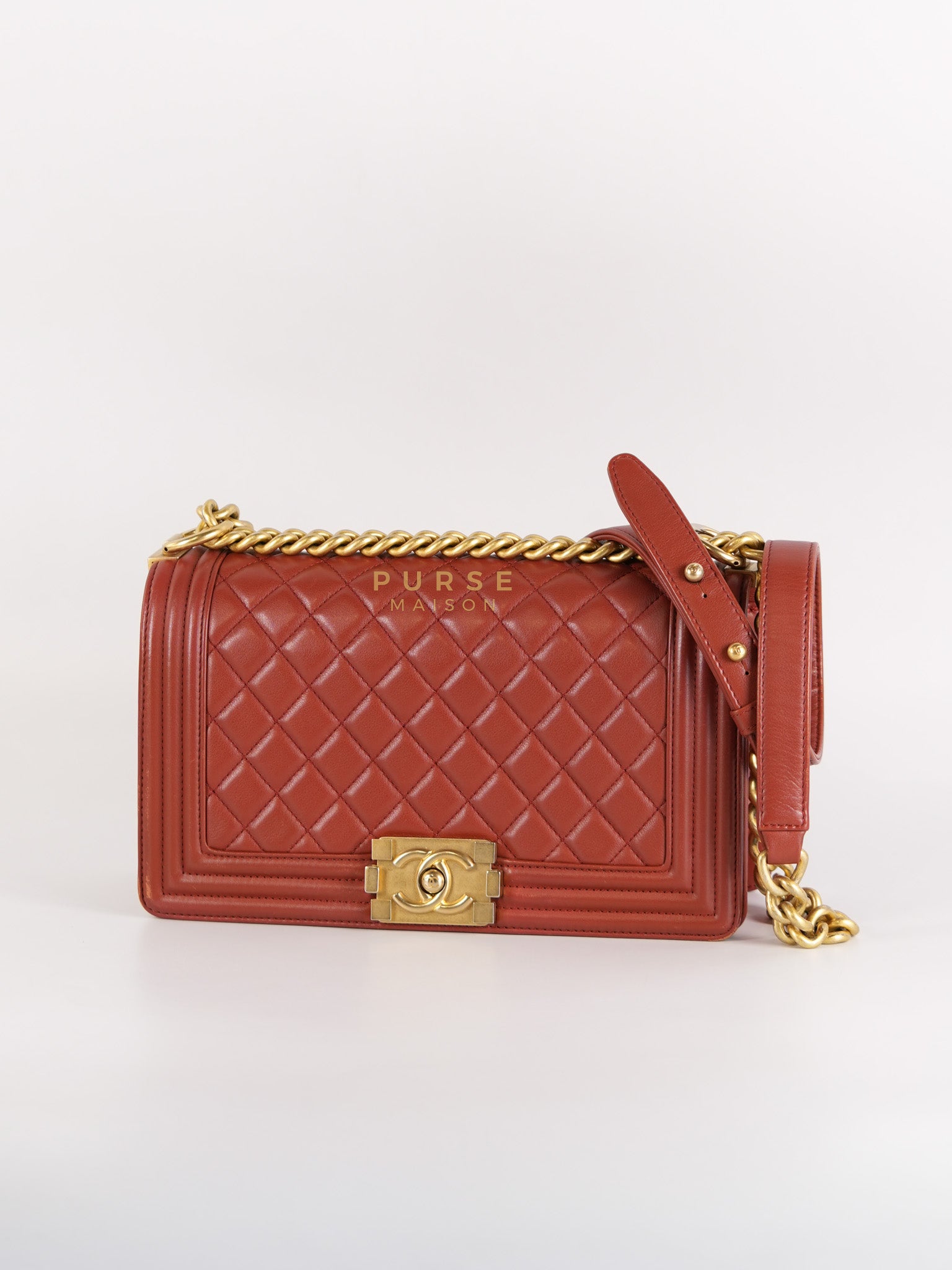 Le Boy Old Medium in Maroon Quilted Lambskin Leather & Aged Gold Hardware Series 25 | Purse Maison Luxury Bags Shop