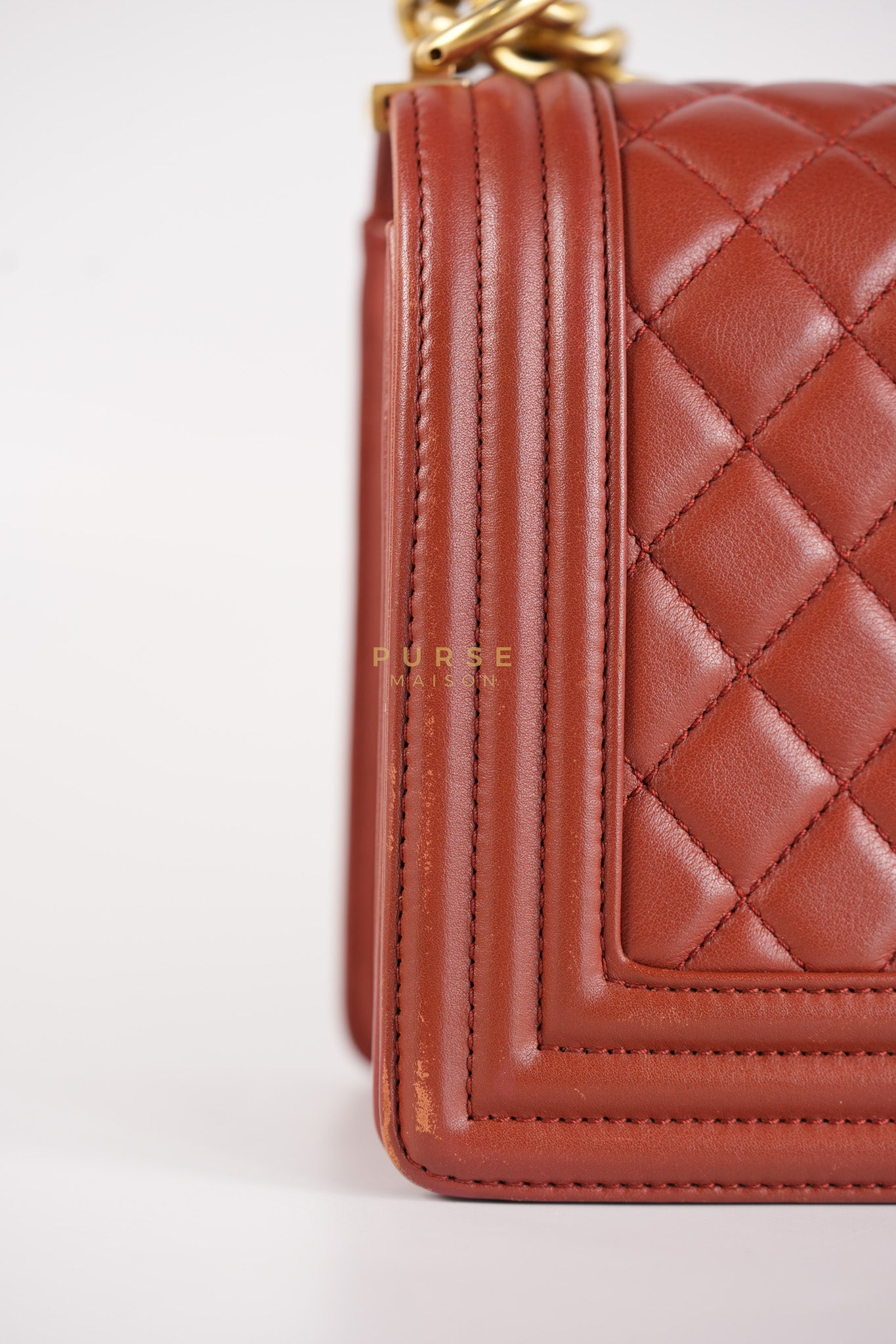 Le Boy Old Medium in Maroon Quilted Lambskin Leather & Aged Gold Hardware Series 25 | Purse Maison Luxury Bags Shop