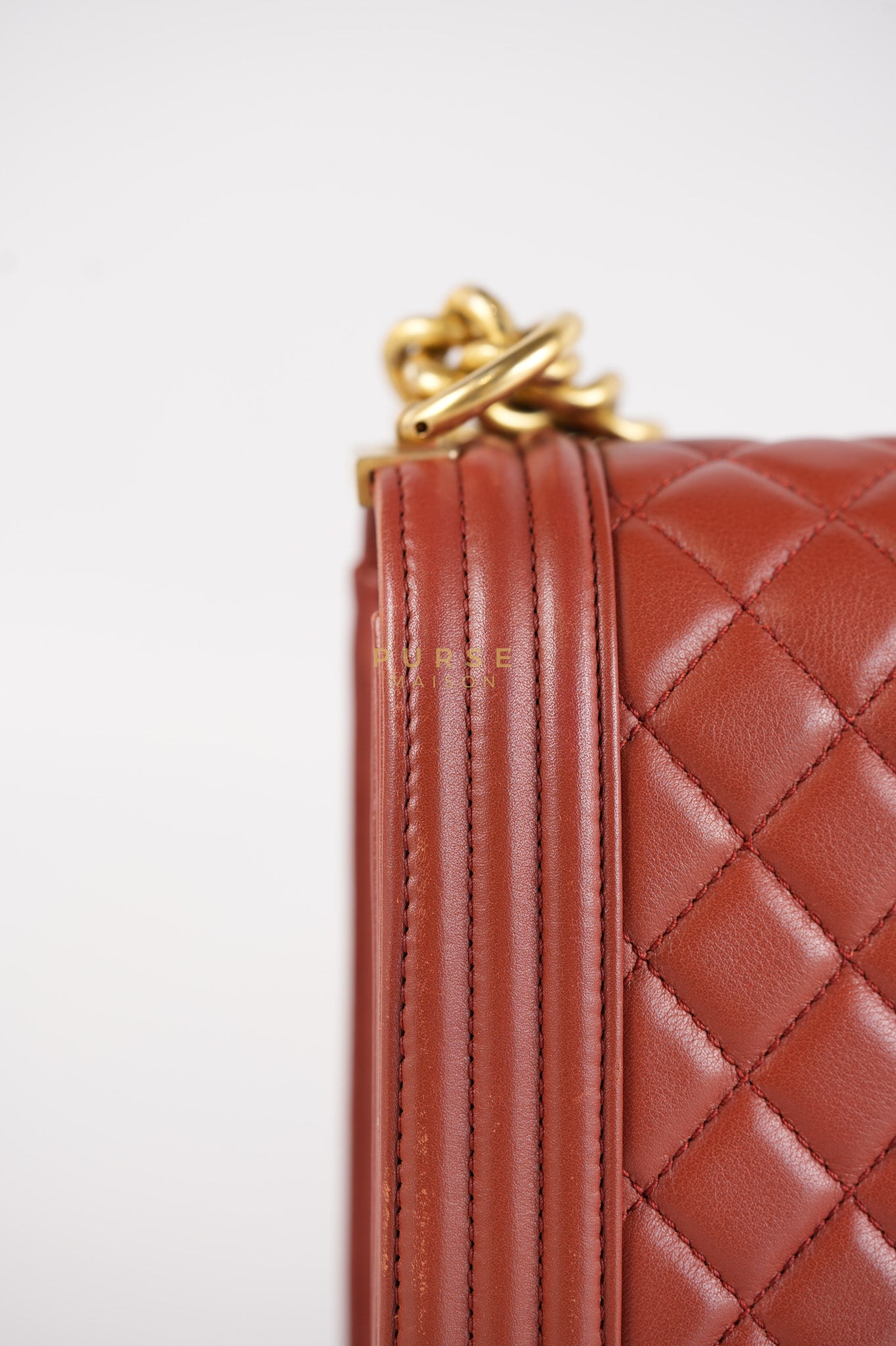 Le Boy Old Medium in Maroon Quilted Lambskin Leather & Aged Gold Hardware Series 25 | Purse Maison Luxury Bags Shop