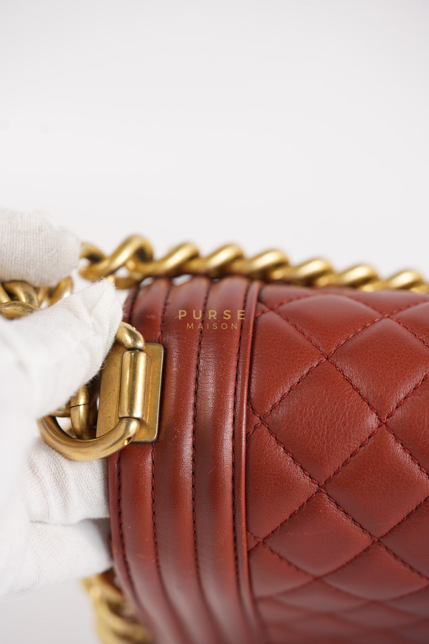 Le Boy Old Medium in Maroon Quilted Lambskin Leather & Aged Gold Hardware Series 25 | Purse Maison Luxury Bags Shop