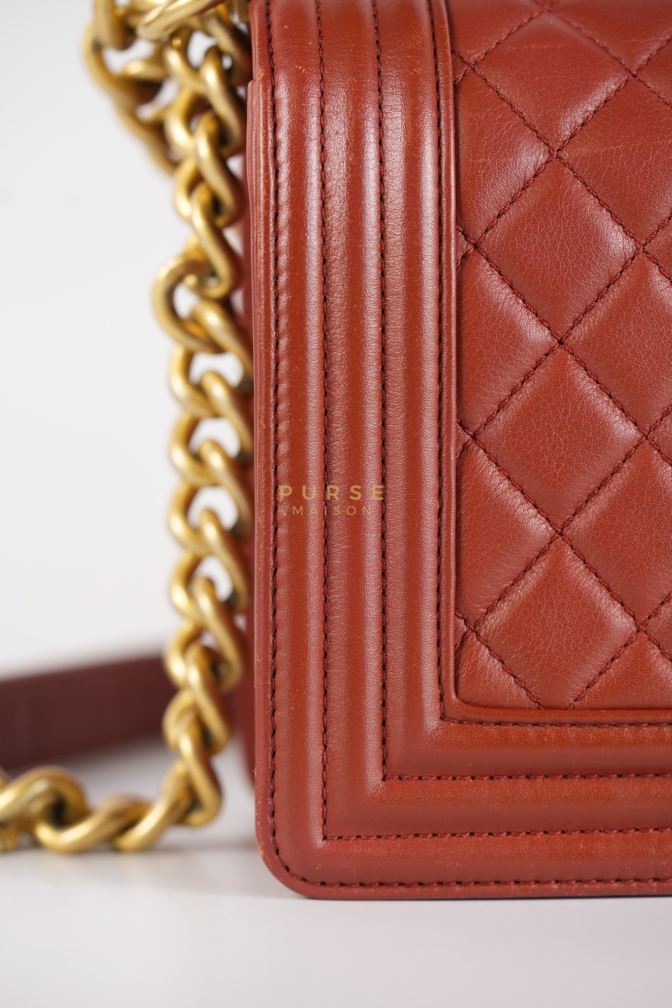Le Boy Old Medium in Maroon Quilted Lambskin Leather & Aged Gold Hardware Series 25 | Purse Maison Luxury Bags Shop