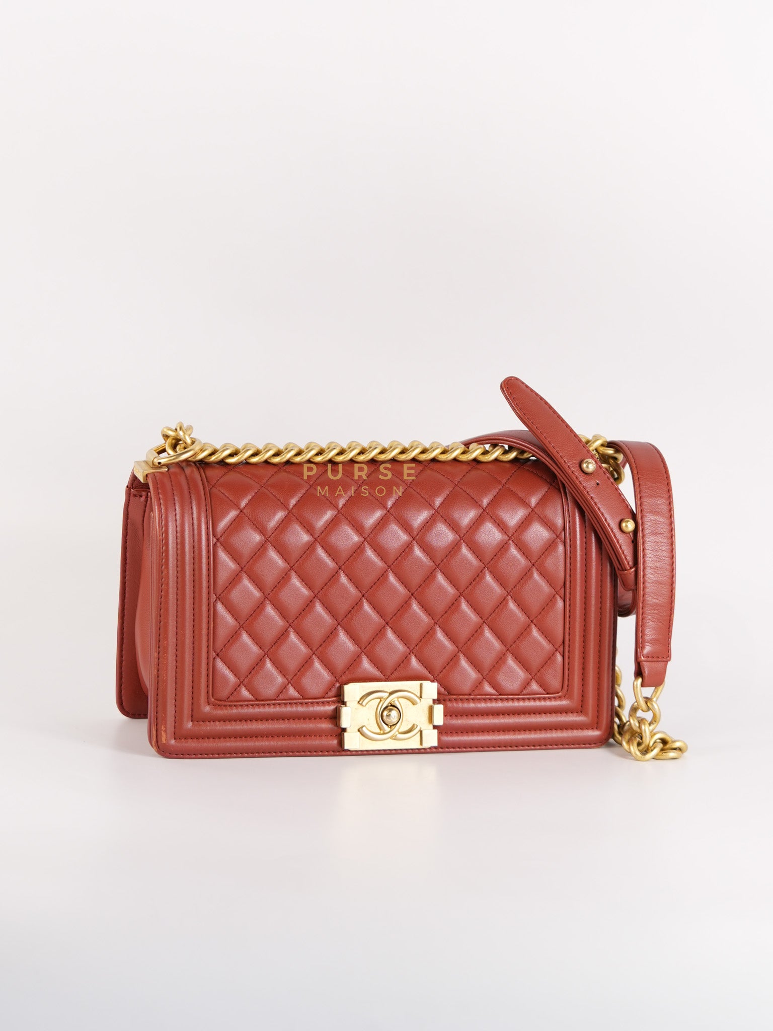 Le Boy Old Medium in Maroon Quilted Lambskin Leather & Aged Gold Hardware Series 25 | Purse Maison Luxury Bags Shop