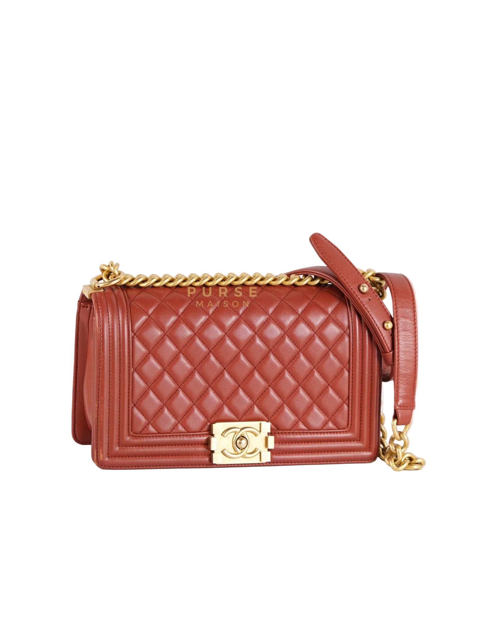Le Boy Old Medium in Maroon Quilted Lambskin Leather & Aged Gold Hardware Series 25 | Purse Maison Luxury Bags Shop