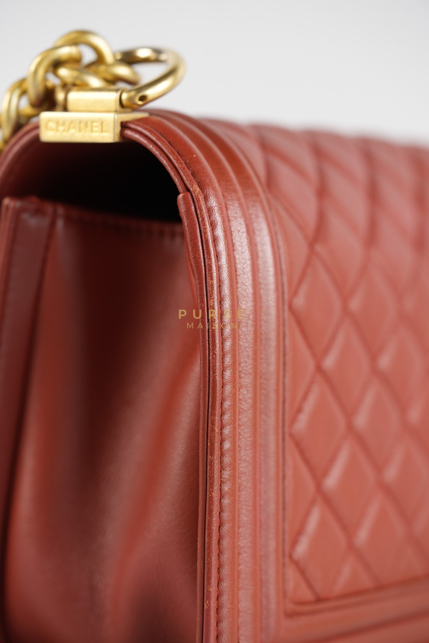 Le Boy Old Medium in Maroon Quilted Lambskin Leather & Aged Gold Hardware Series 25 | Purse Maison Luxury Bags Shop