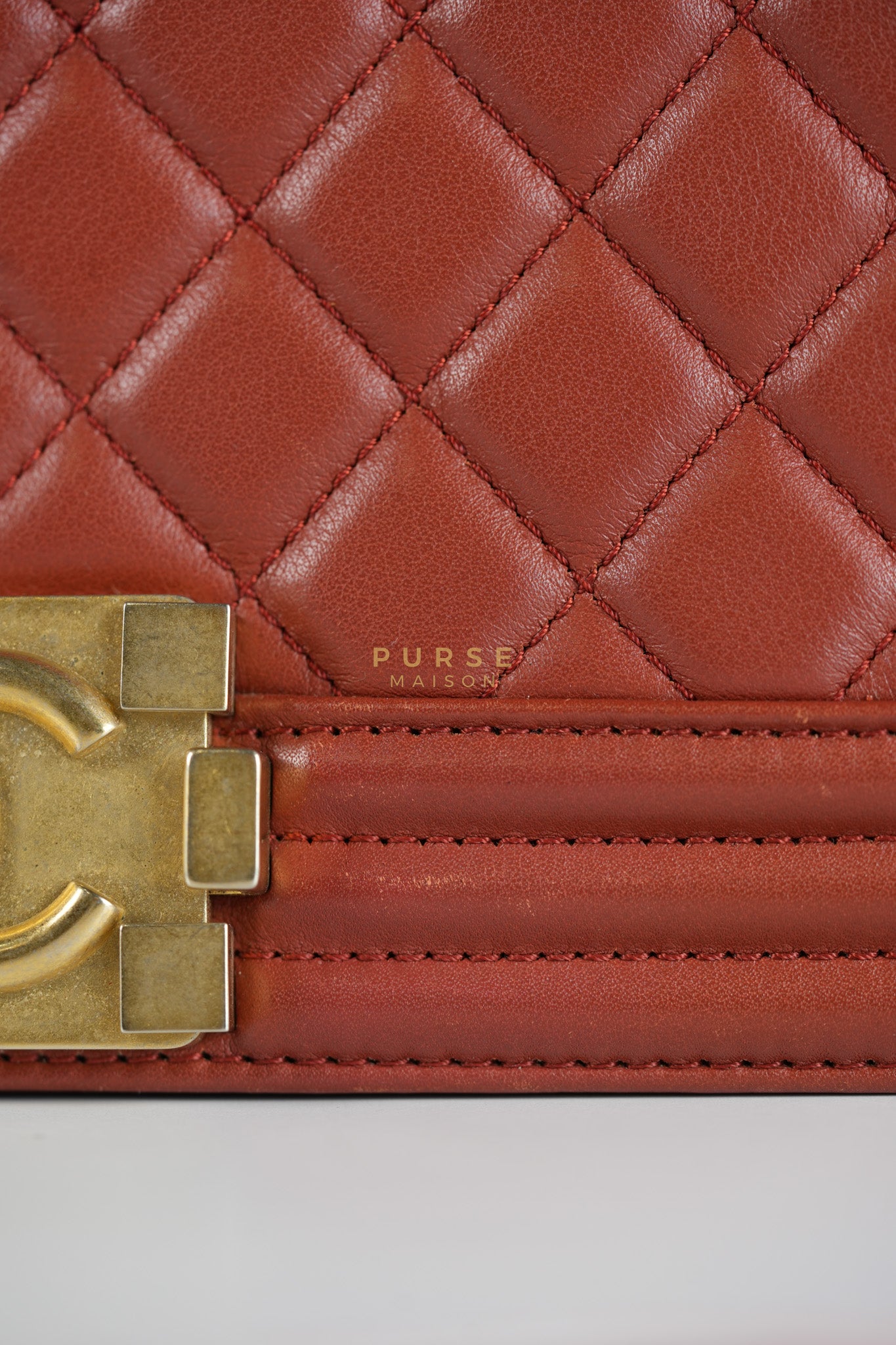 Le Boy Old Medium in Maroon Quilted Lambskin Leather & Aged Gold Hardware Series 25 | Purse Maison Luxury Bags Shop