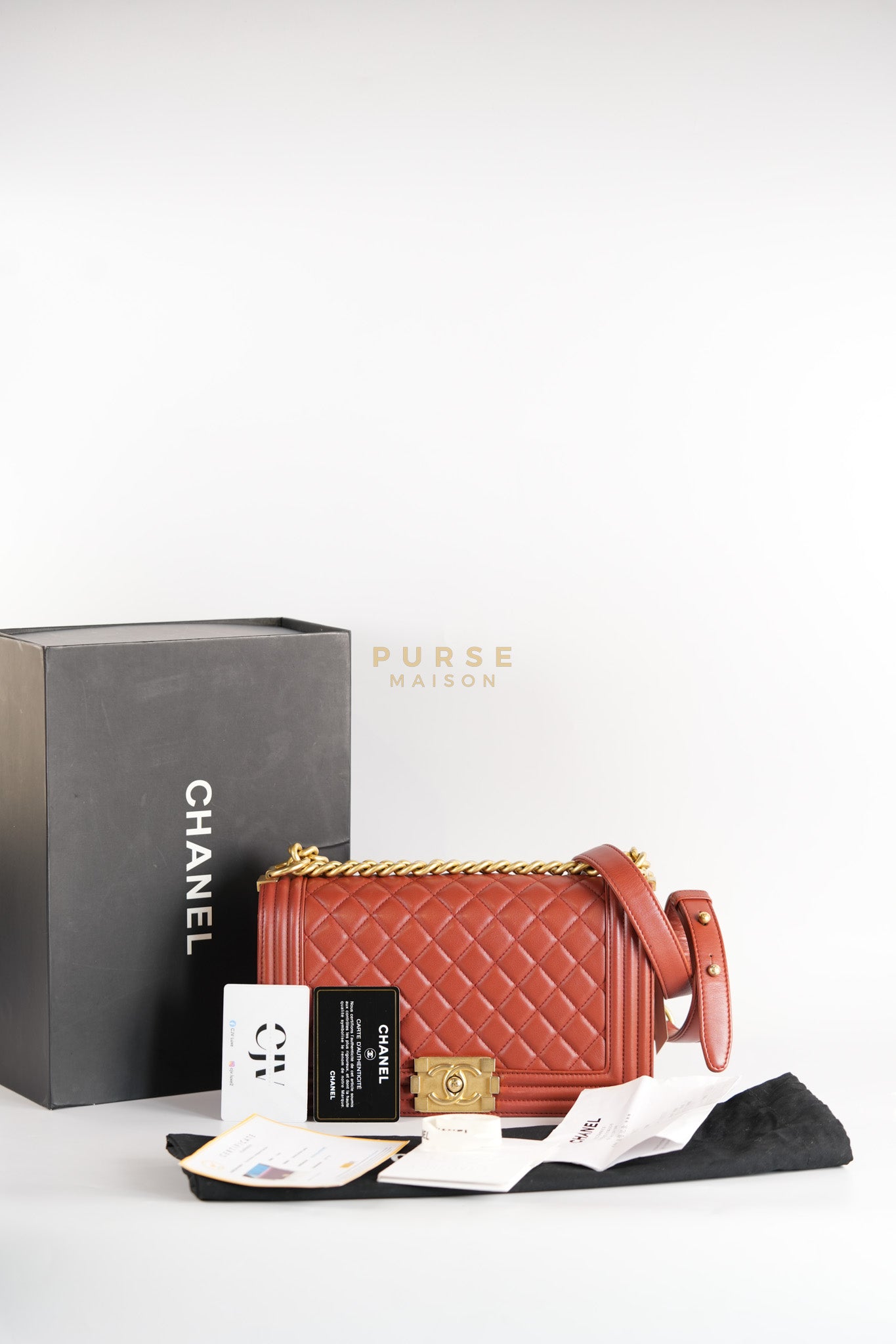 Le Boy Old Medium in Maroon Quilted Lambskin Leather & Aged Gold Hardware Series 25 | Purse Maison Luxury Bags Shop