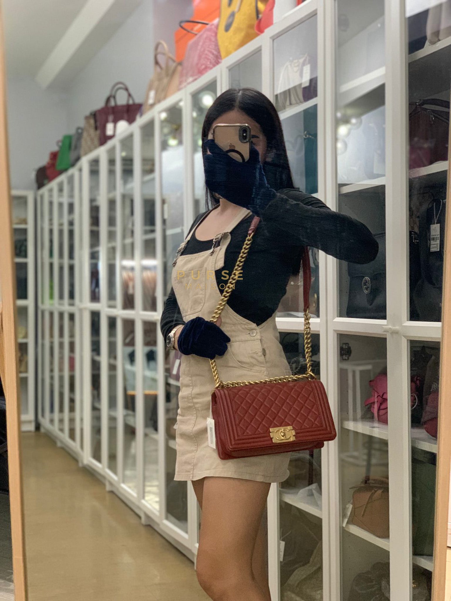 Le Boy Old Medium in Maroon Quilted Lambskin Leather & Aged Gold Hardware Series 25 | Purse Maison Luxury Bags Shop