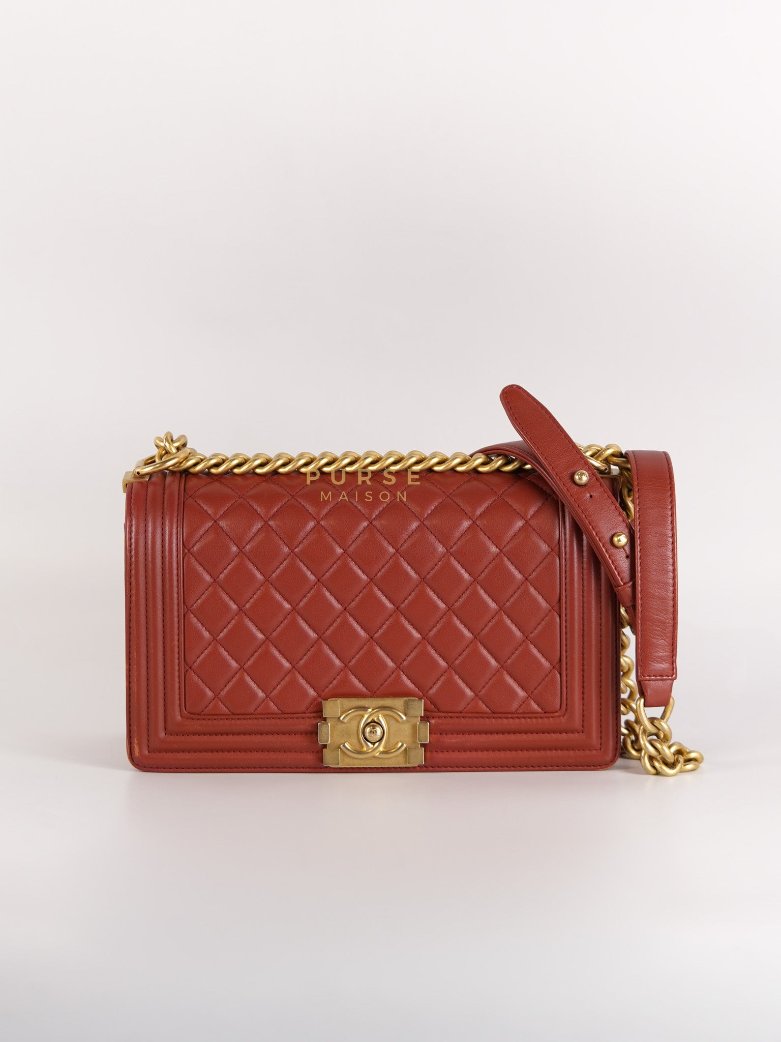 Le Boy Old Medium in Maroon Quilted Lambskin Leather & Aged Gold Hardware Series 25 | Purse Maison Luxury Bags Shop