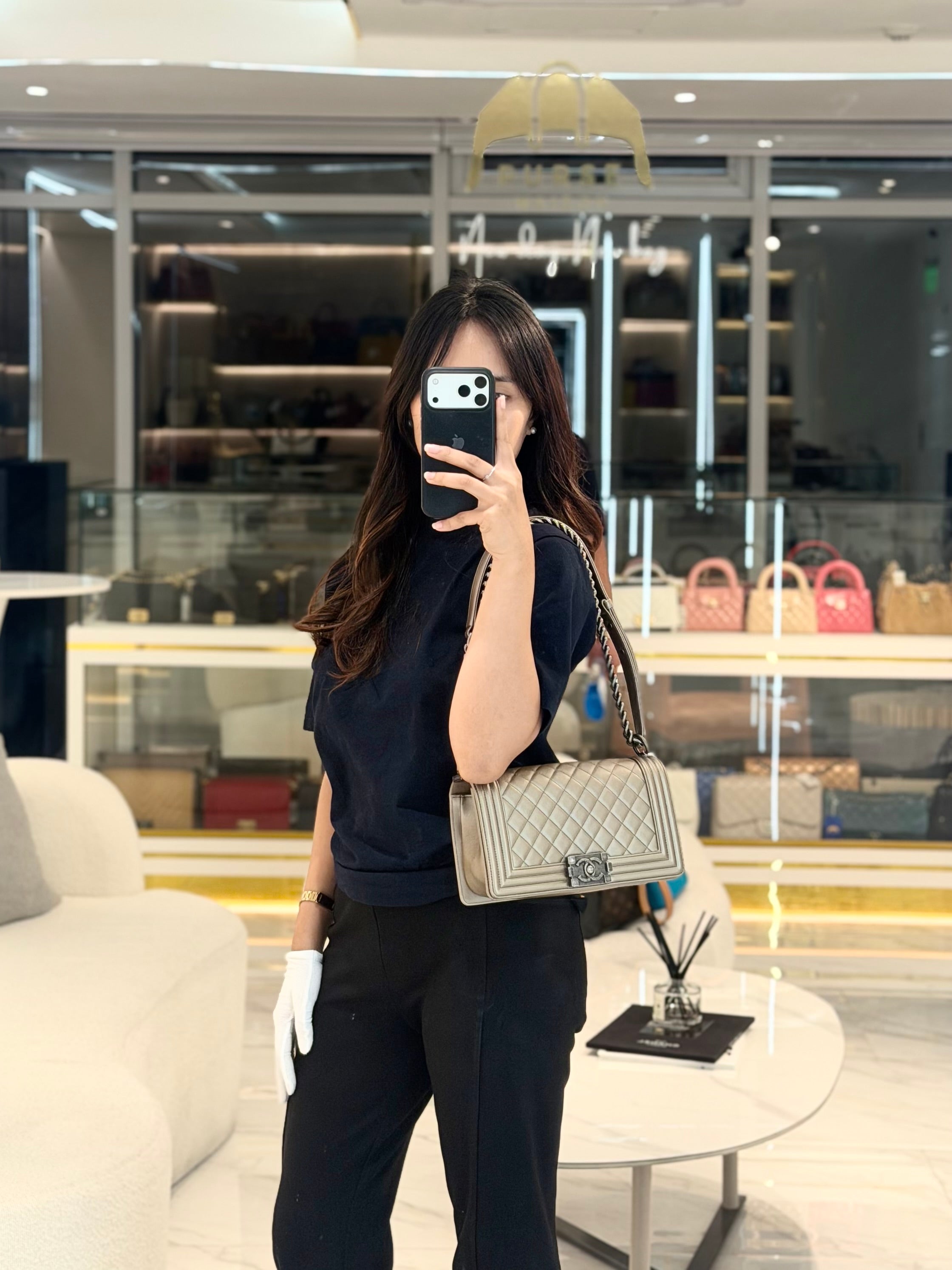 Le Boy old Medium in Metallic Bronze Caviar Leather & Ruthenium Hardware (Series 24) | Purse Maison Luxury Bags Shop