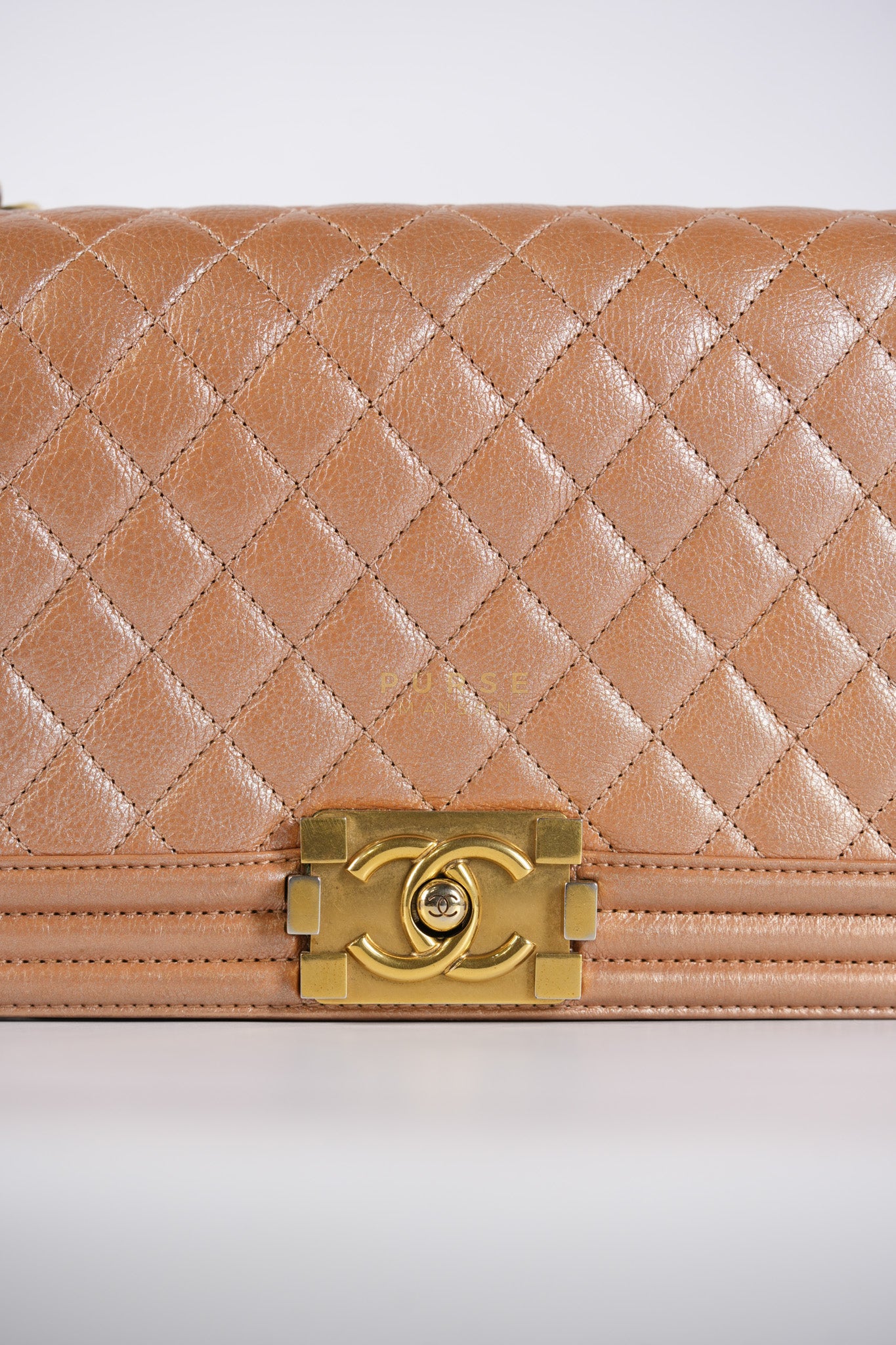 Le Boy Old Medium in Metallic Bronze Quilted Calfskin Leather and Gold Hardware Series 20 | Purse Maison Luxury Bags Shop
