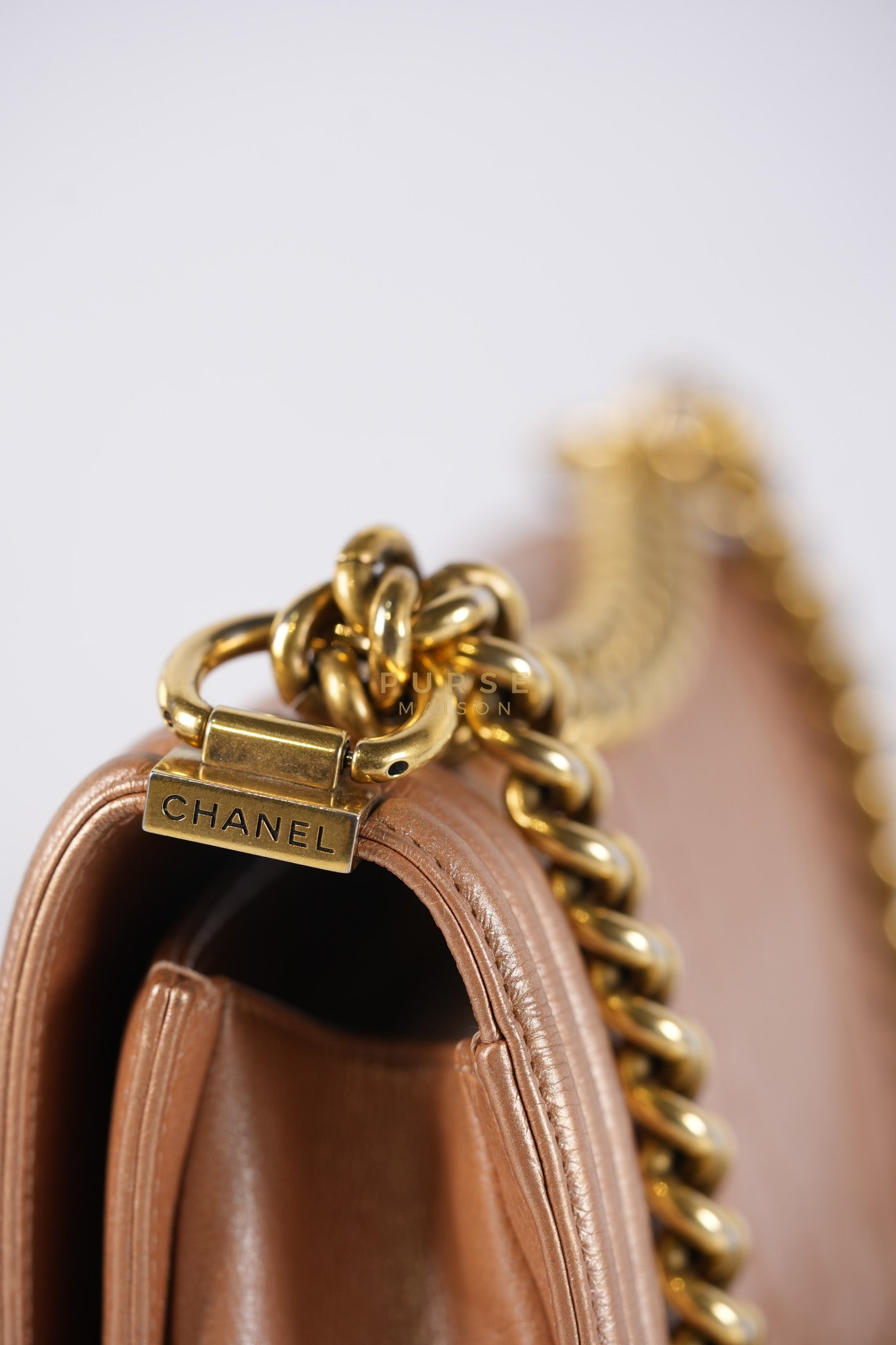 Le Boy Old Medium in Metallic Bronze Quilted Calfskin Leather and Gold Hardware Series 20 | Purse Maison Luxury Bags Shop