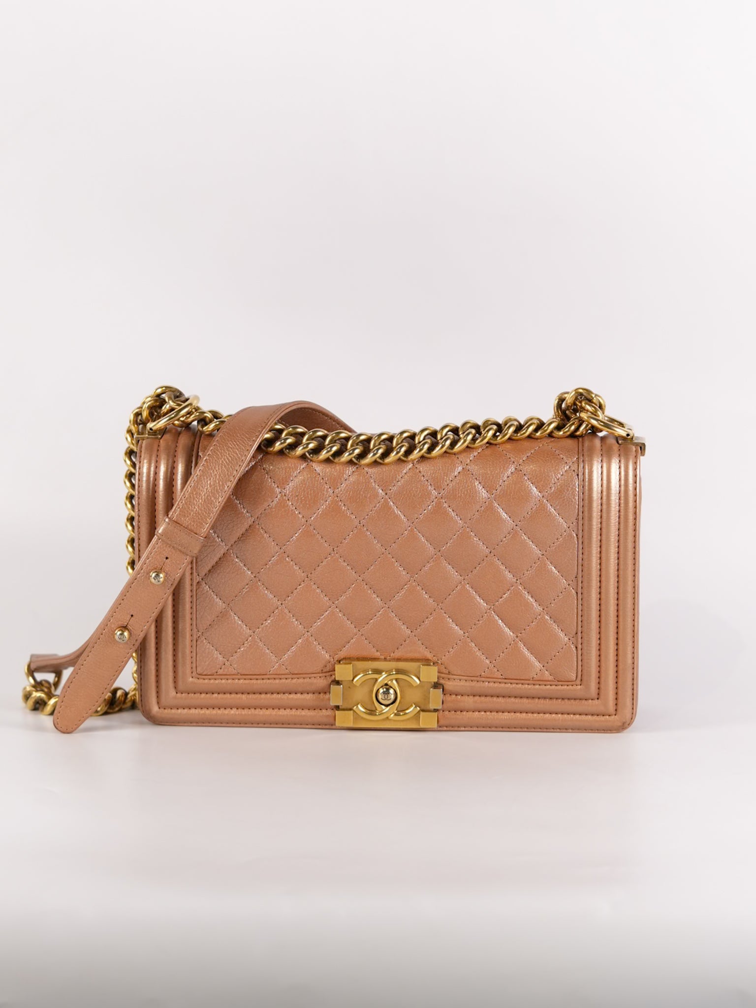 Le Boy Old Medium in Metallic Bronze Quilted Calfskin Leather and Gold Hardware Series 20 | Purse Maison Luxury Bags Shop