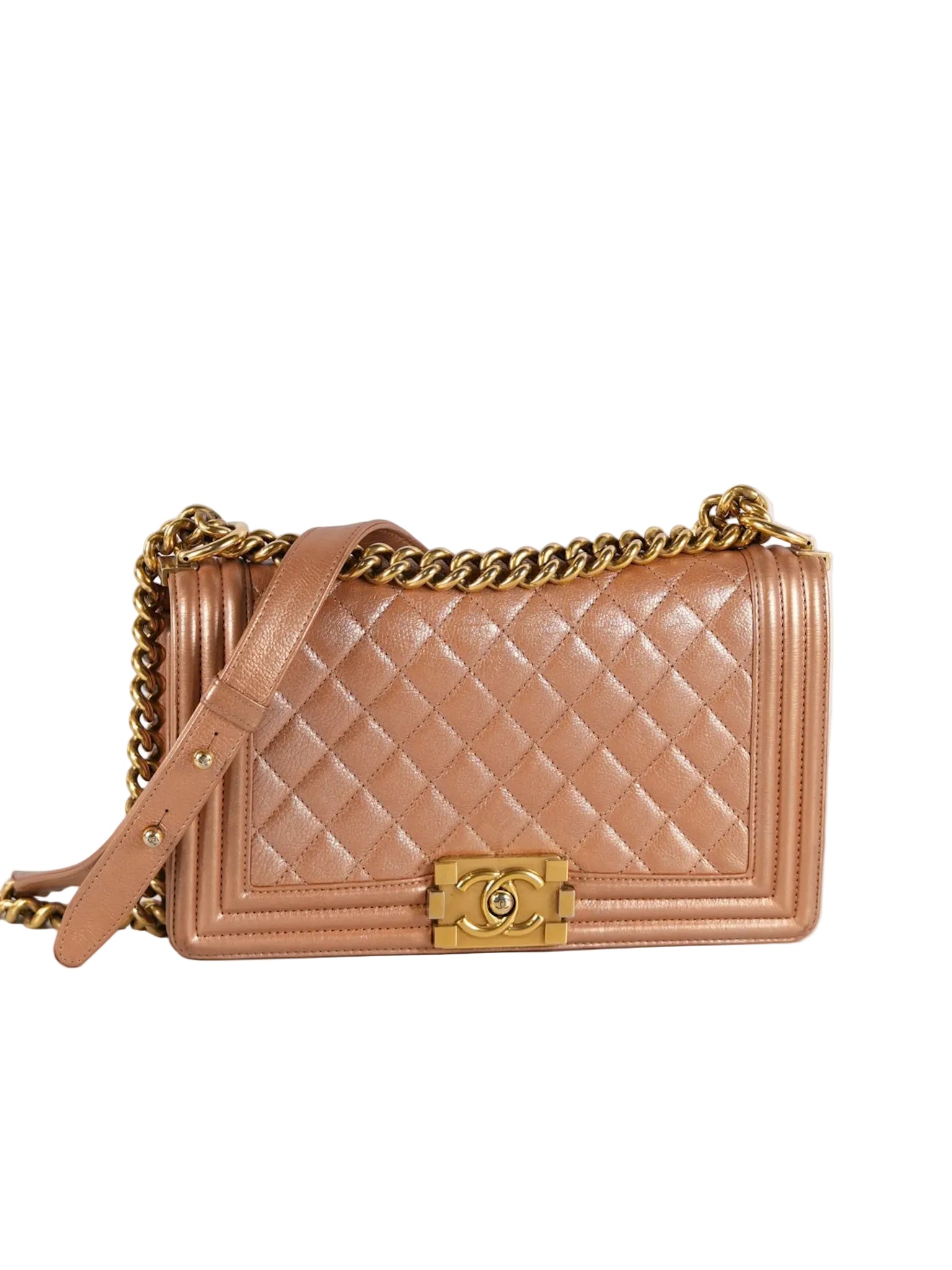 Le Boy Old Medium in Metallic Bronze Quilted Calfskin Leather and Gold Hardware Series 20 | Purse Maison Luxury Bags Shop