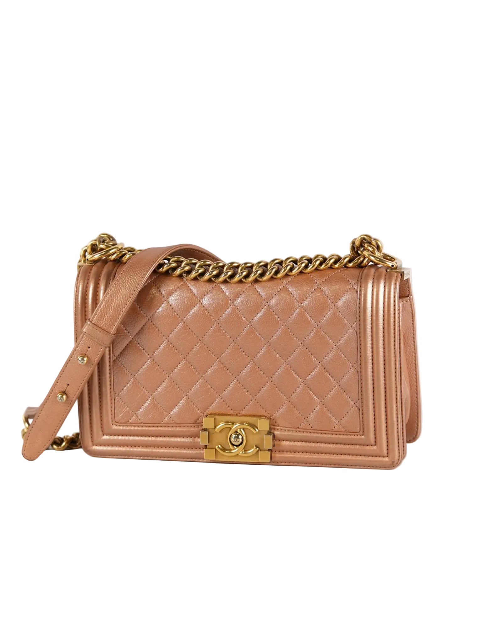 Le Boy Old Medium in Metallic Bronze Quilted Calfskin Leather and Gold Hardware Series 20 | Purse Maison Luxury Bags Shop