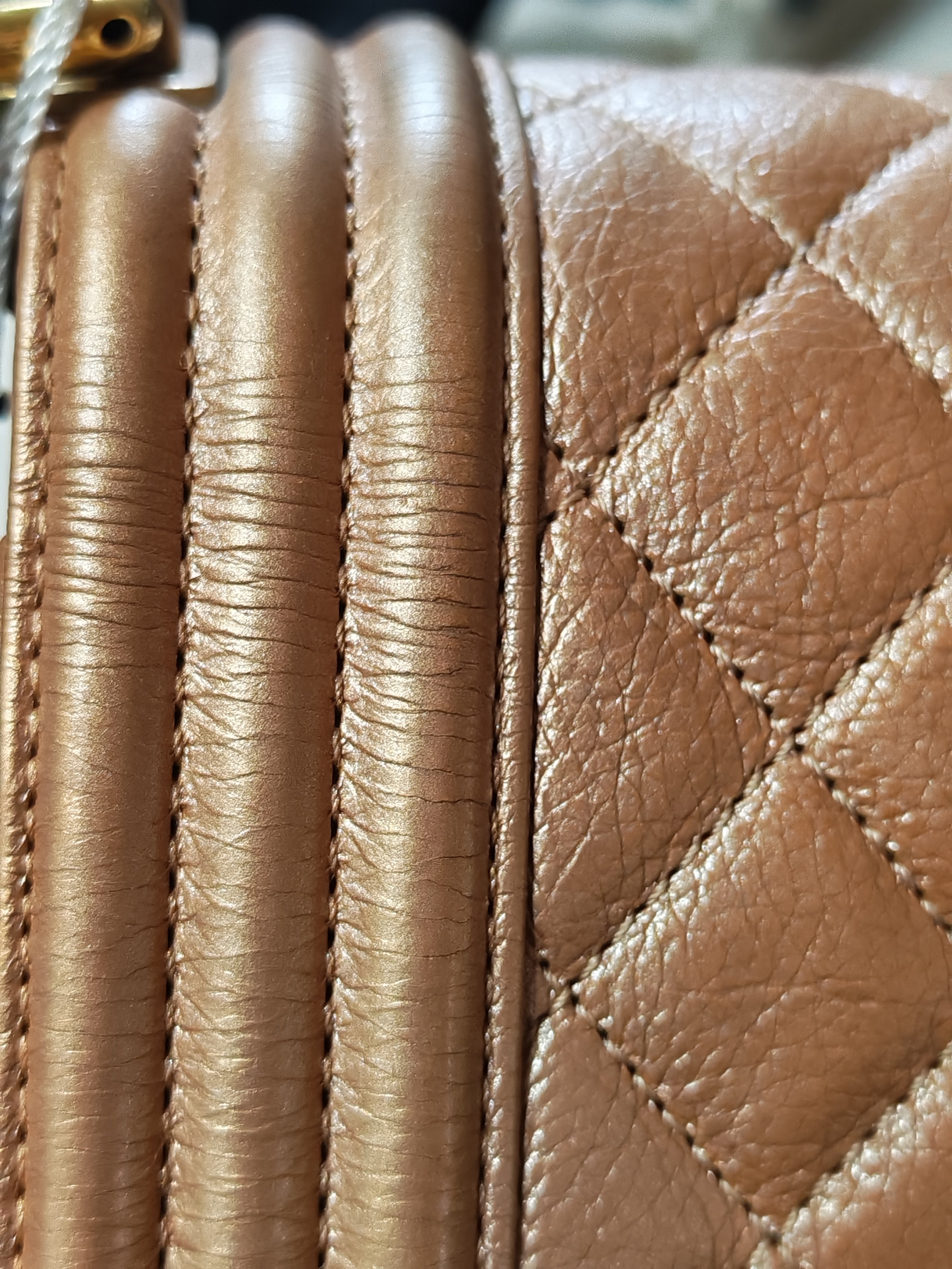 Le Boy Old Medium in Metallic Bronze Quilted Calfskin Leather and Gold Hardware Series 20 | Purse Maison Luxury Bags Shop