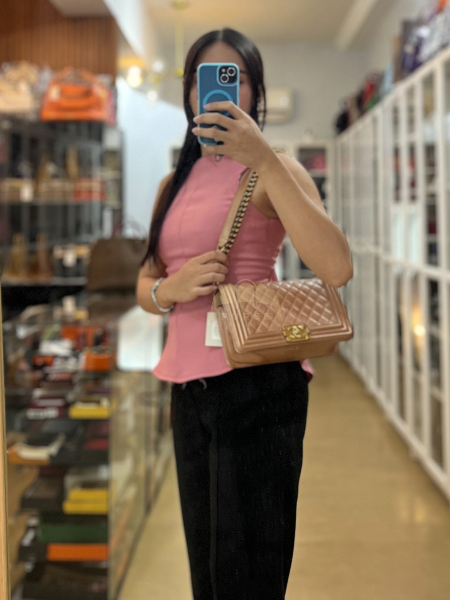 Le Boy Old Medium in Metallic Bronze Quilted Calfskin Leather and Gold Hardware Series 20 | Purse Maison Luxury Bags Shop