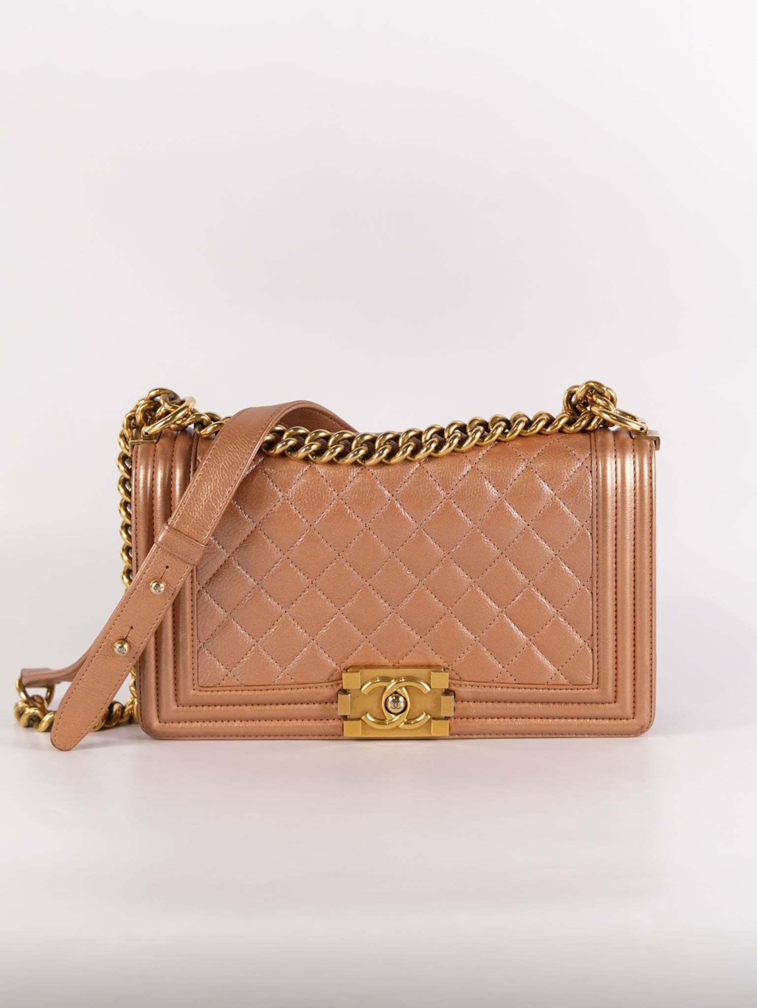 Le Boy Old Medium in Metallic Bronze Quilted Calfskin Leather and Gold Hardware Series 20 | Purse Maison Luxury Bags Shop