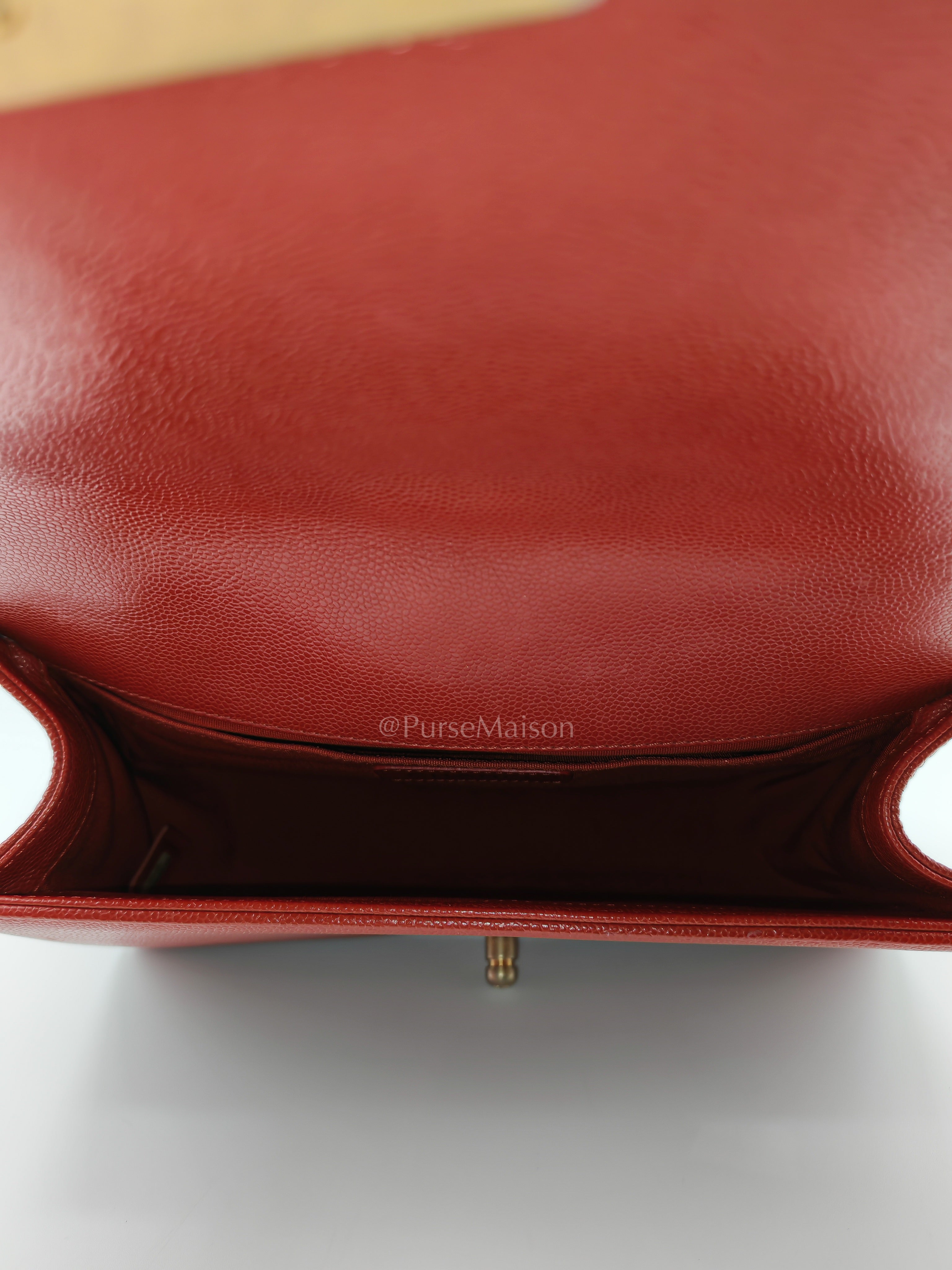 Le Boy Old Medium in Red Chevron Caviar Leather & Aged Gold Hardware Series 25 | Purse Maison Luxury Bags Shop