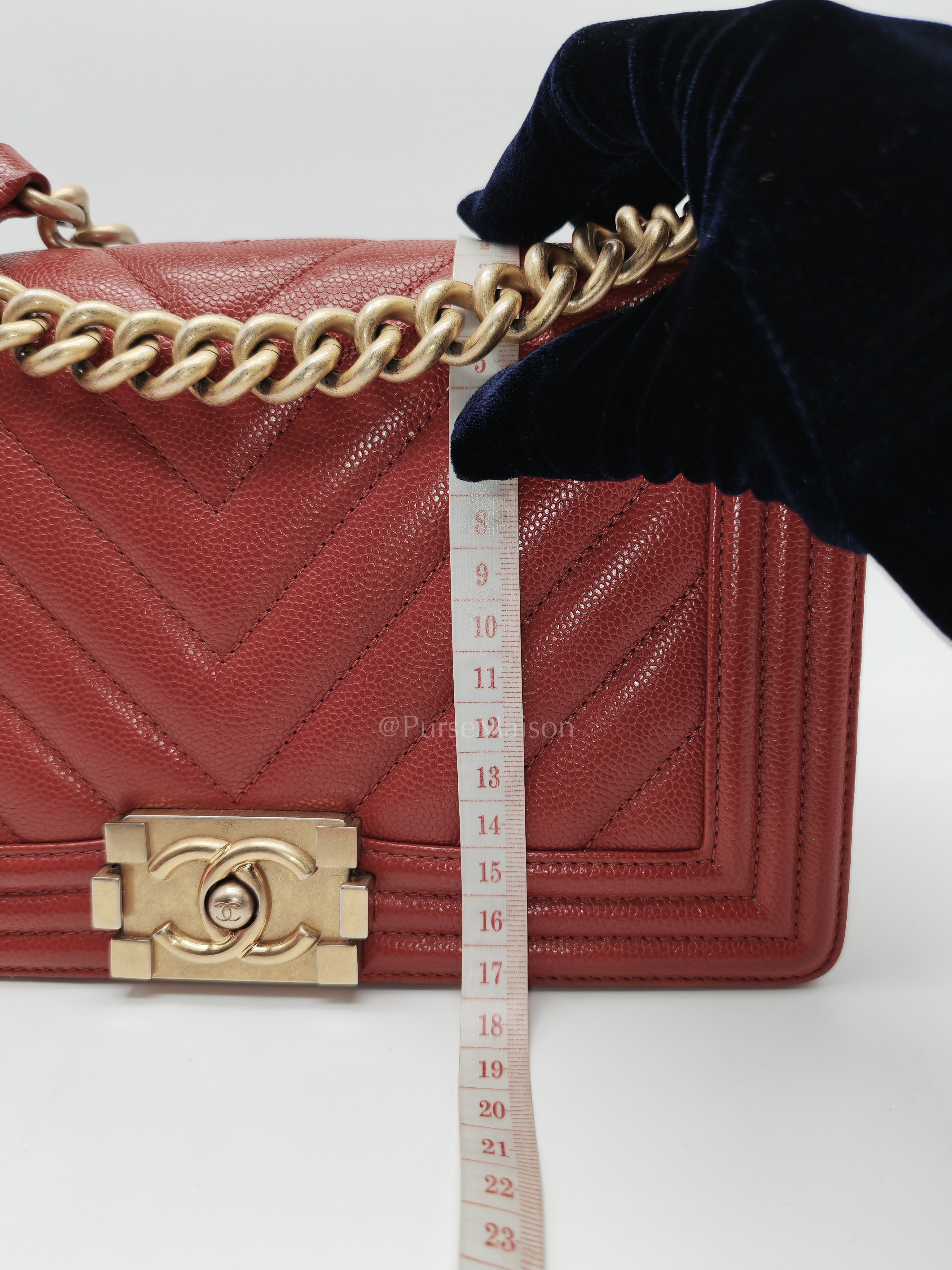 Le Boy Old Medium in Red Chevron Caviar Leather & Aged Gold Hardware Series 25 | Purse Maison Luxury Bags Shop