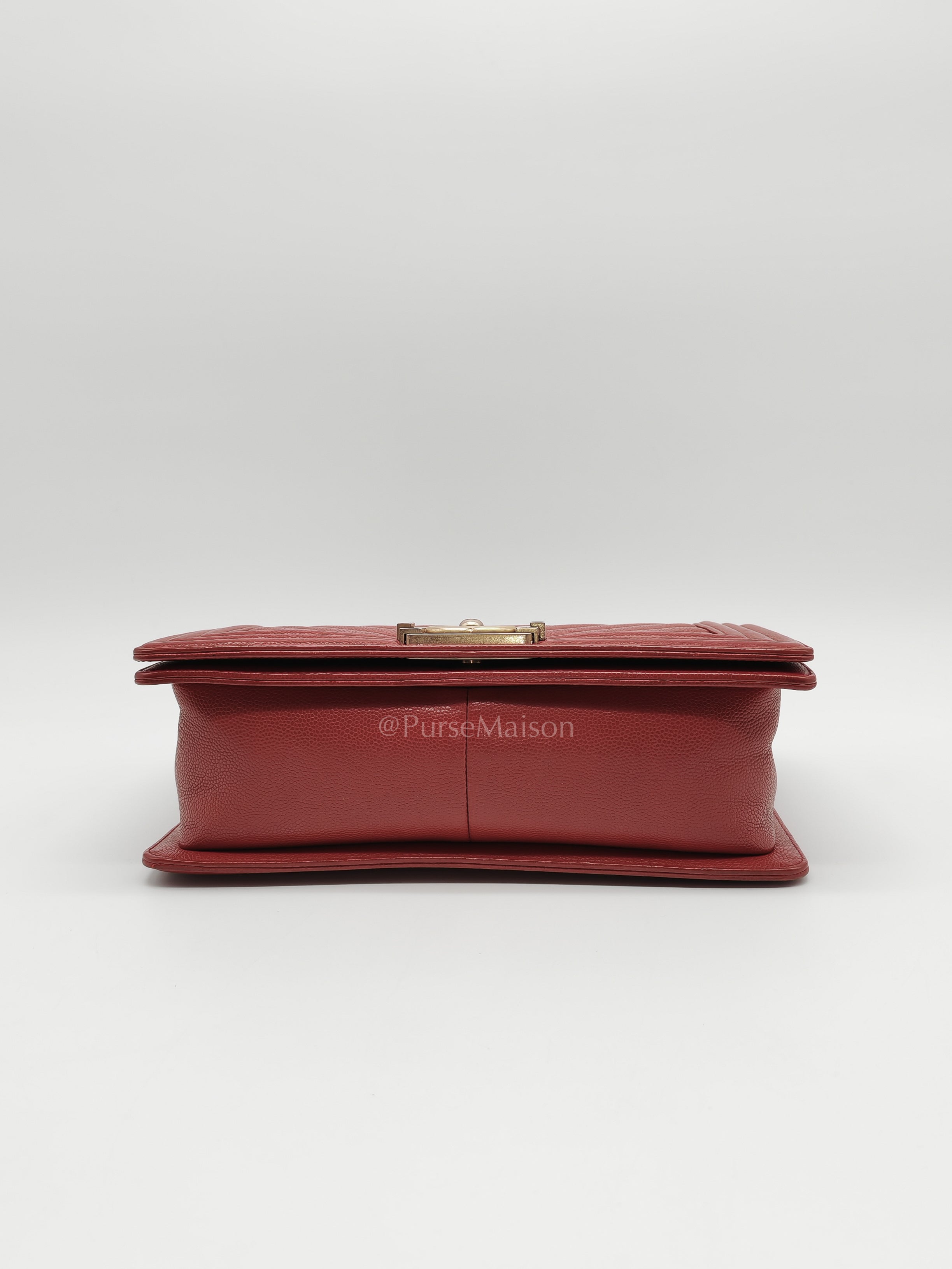 Le Boy Old Medium in Red Chevron Caviar Leather & Aged Gold Hardware Series 25 | Purse Maison Luxury Bags Shop
