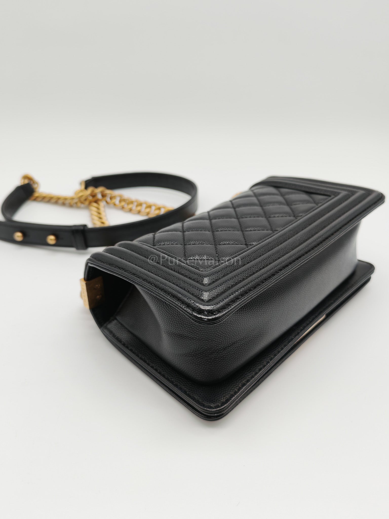 Le Boy Small Black Caviar Leather in Aged Gold Hardware (Series 27) | Purse Maison Luxury Bags Shop