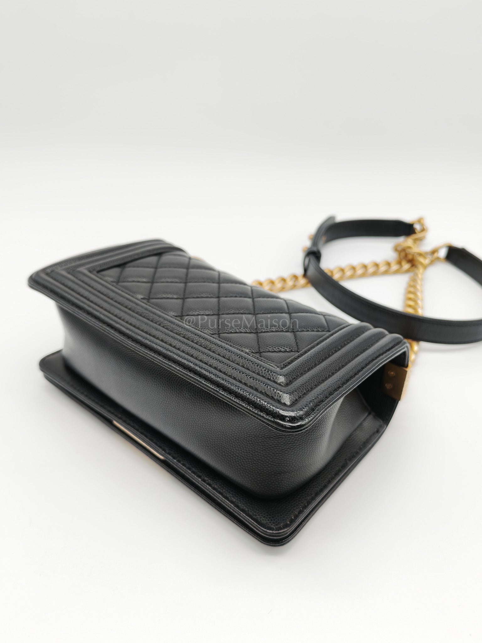 Le Boy Small Black Caviar Leather in Aged Gold Hardware (Series 27) | Purse Maison Luxury Bags Shop