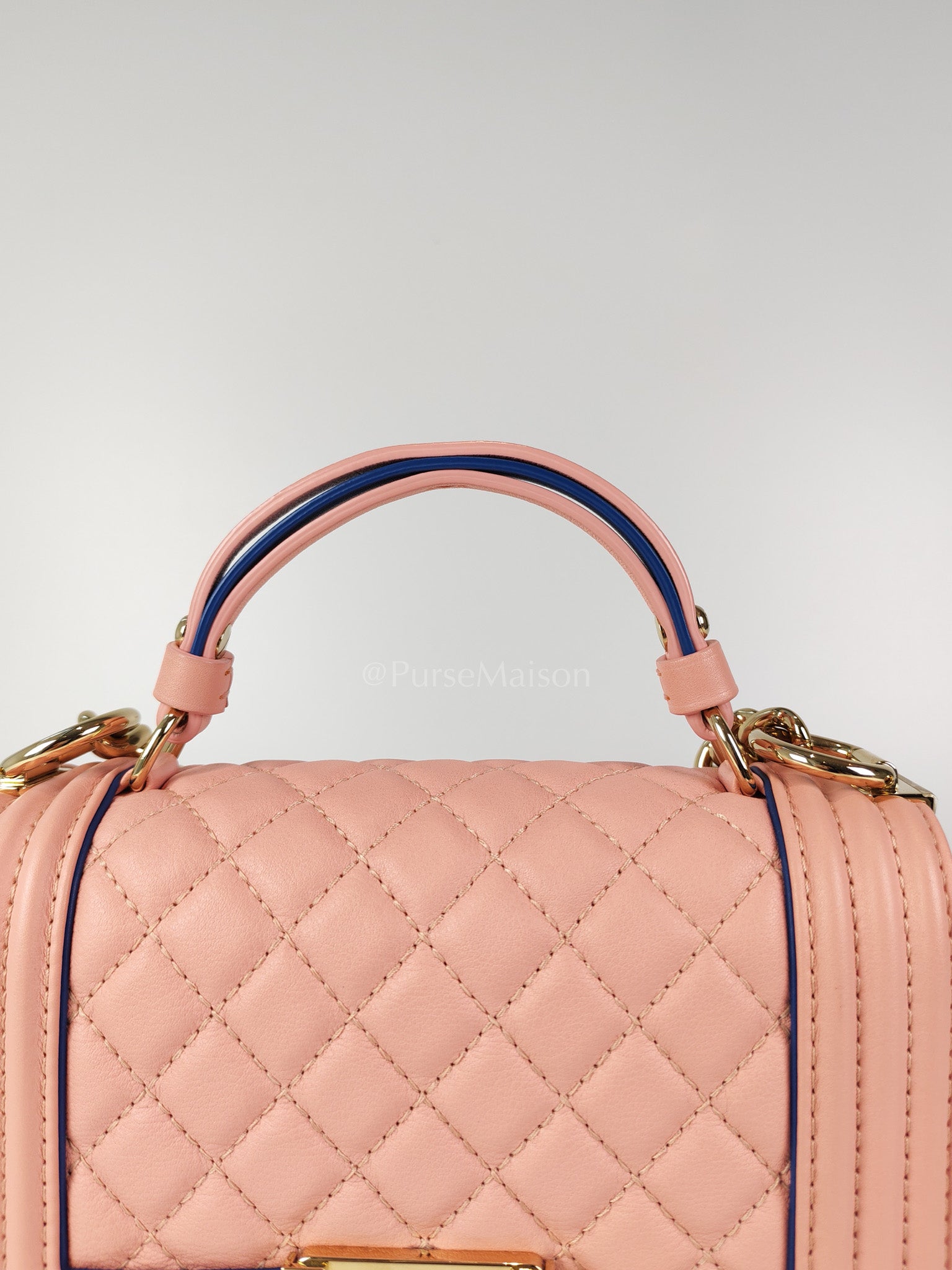 Le Boy Small Top Handle in Pink Calfskin Leather and Light Gold Hardware Series 27 | Purse Maison Luxury Bags Shop