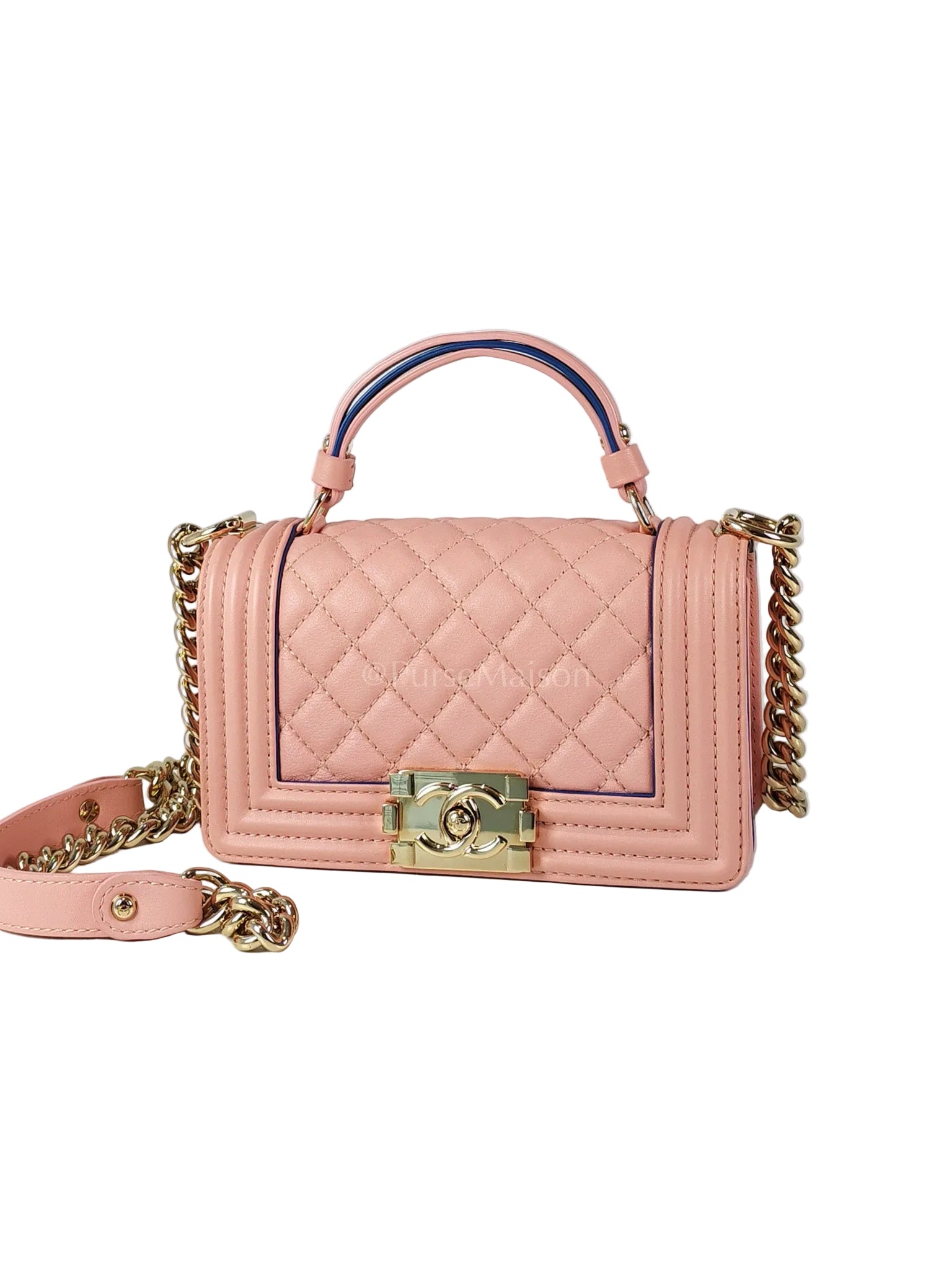 Le Boy Small Top Handle in Pink Calfskin Leather and Light Gold Hardware Series 27 | Purse Maison Luxury Bags Shop