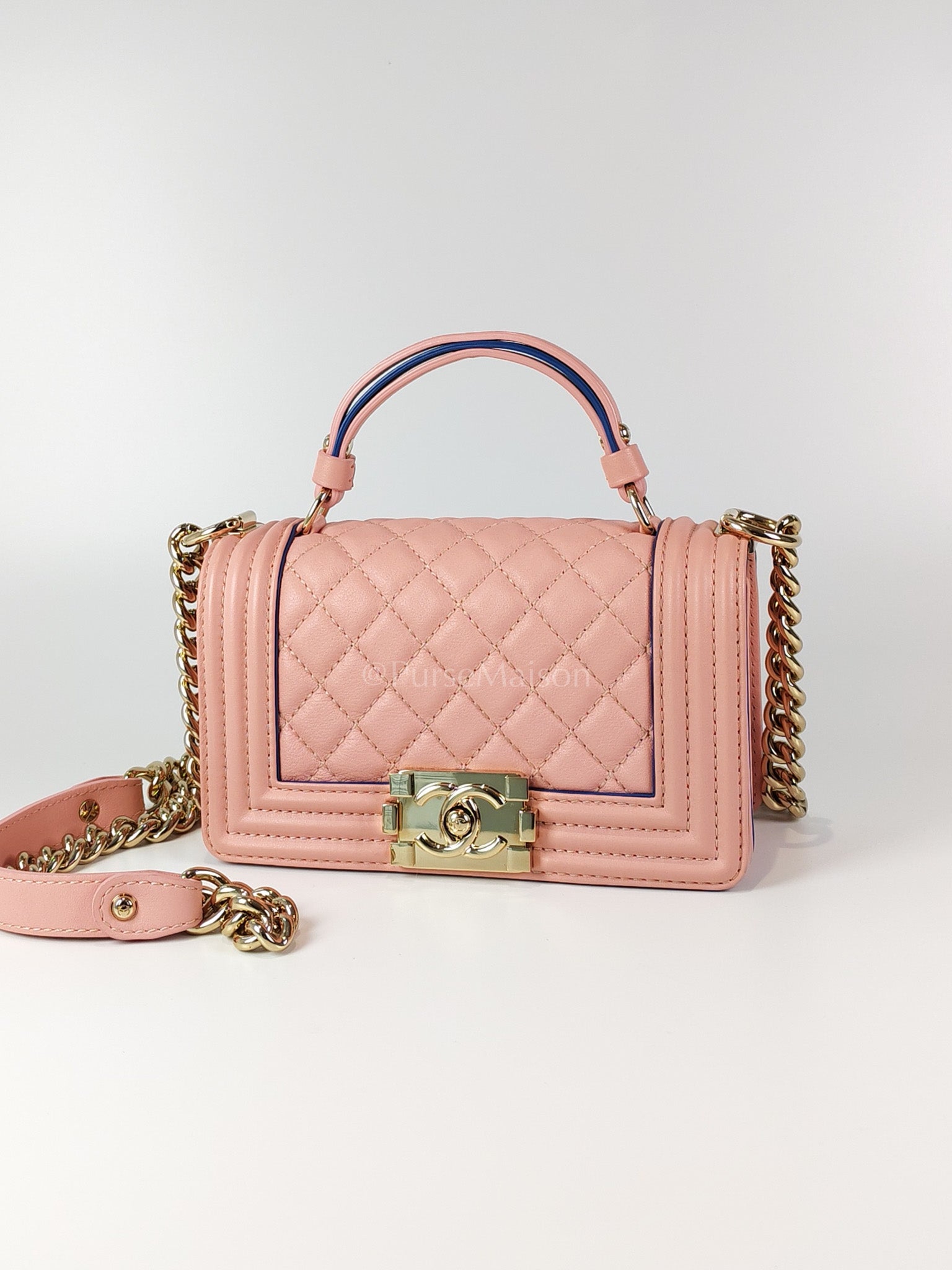 Le Boy Small Top Handle in Pink Calfskin Leather and Light Gold Hardware Series 27 | Purse Maison Luxury Bags Shop
