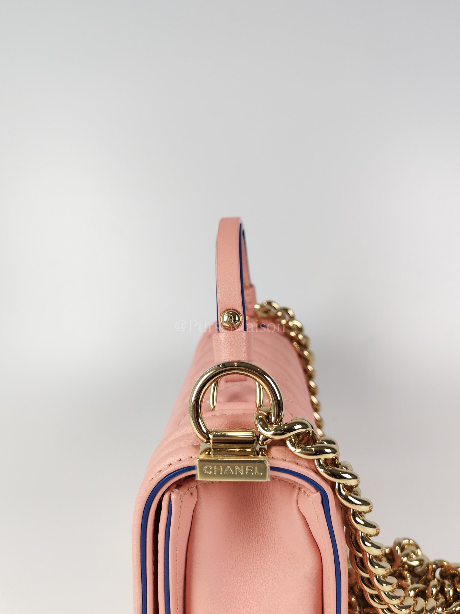 Le Boy Small Top Handle in Pink Calfskin Leather and Light Gold Hardware Series 27 | Purse Maison Luxury Bags Shop