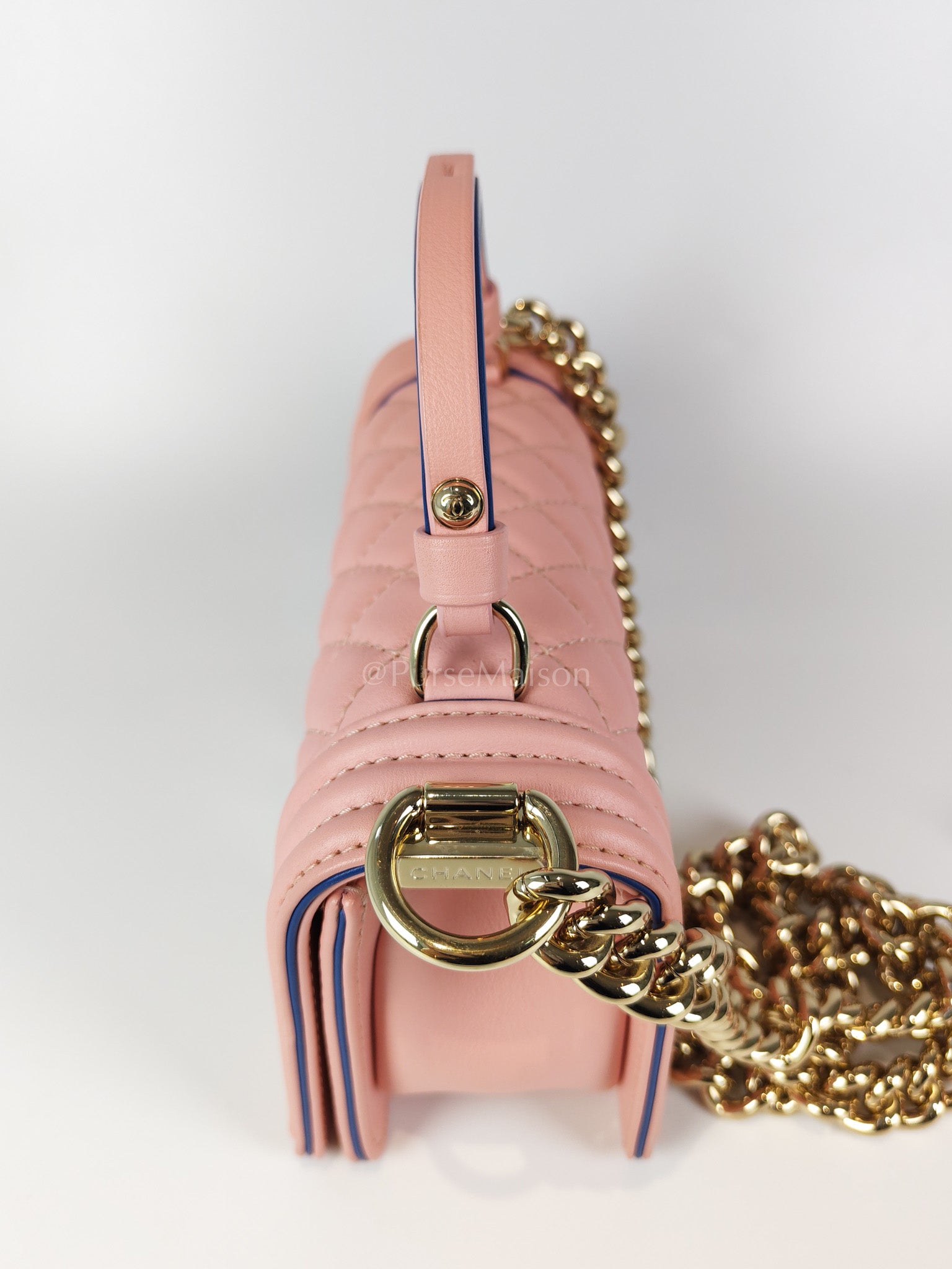 Le Boy Small Top Handle in Pink Calfskin Leather and Light Gold Hardware Series 27 | Purse Maison Luxury Bags Shop