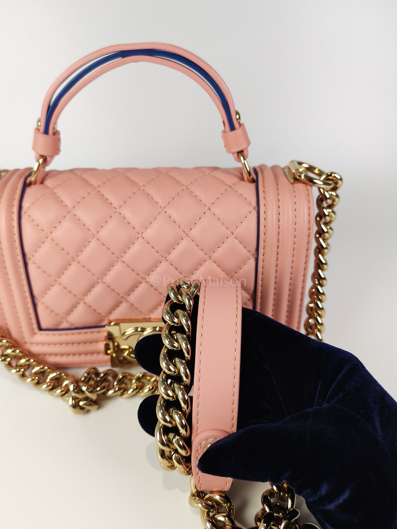 Le Boy Small Top Handle in Pink Calfskin Leather and Light Gold Hardware Series 27 | Purse Maison Luxury Bags Shop