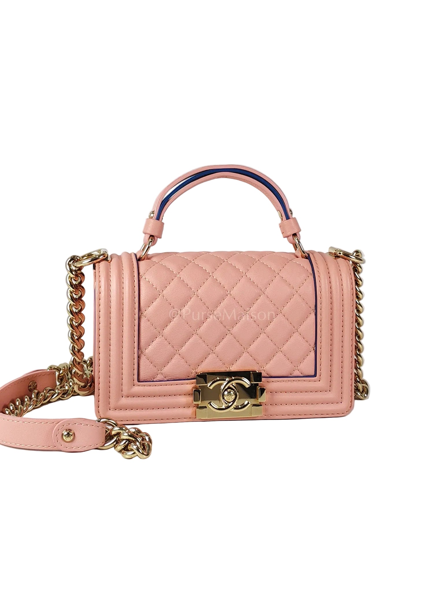 Le Boy Small Top Handle in Pink Calfskin Leather and Light Gold Hardware Series 27 | Purse Maison Luxury Bags Shop