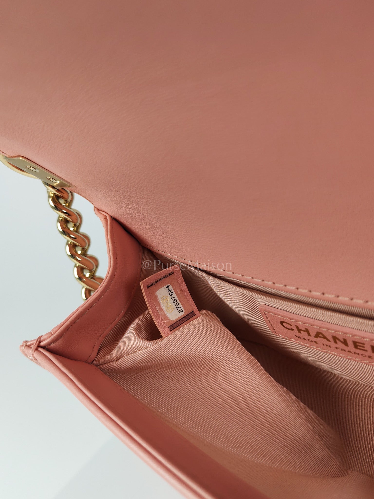 Le Boy Small Top Handle in Pink Calfskin Leather and Light Gold Hardware Series 27 | Purse Maison Luxury Bags Shop