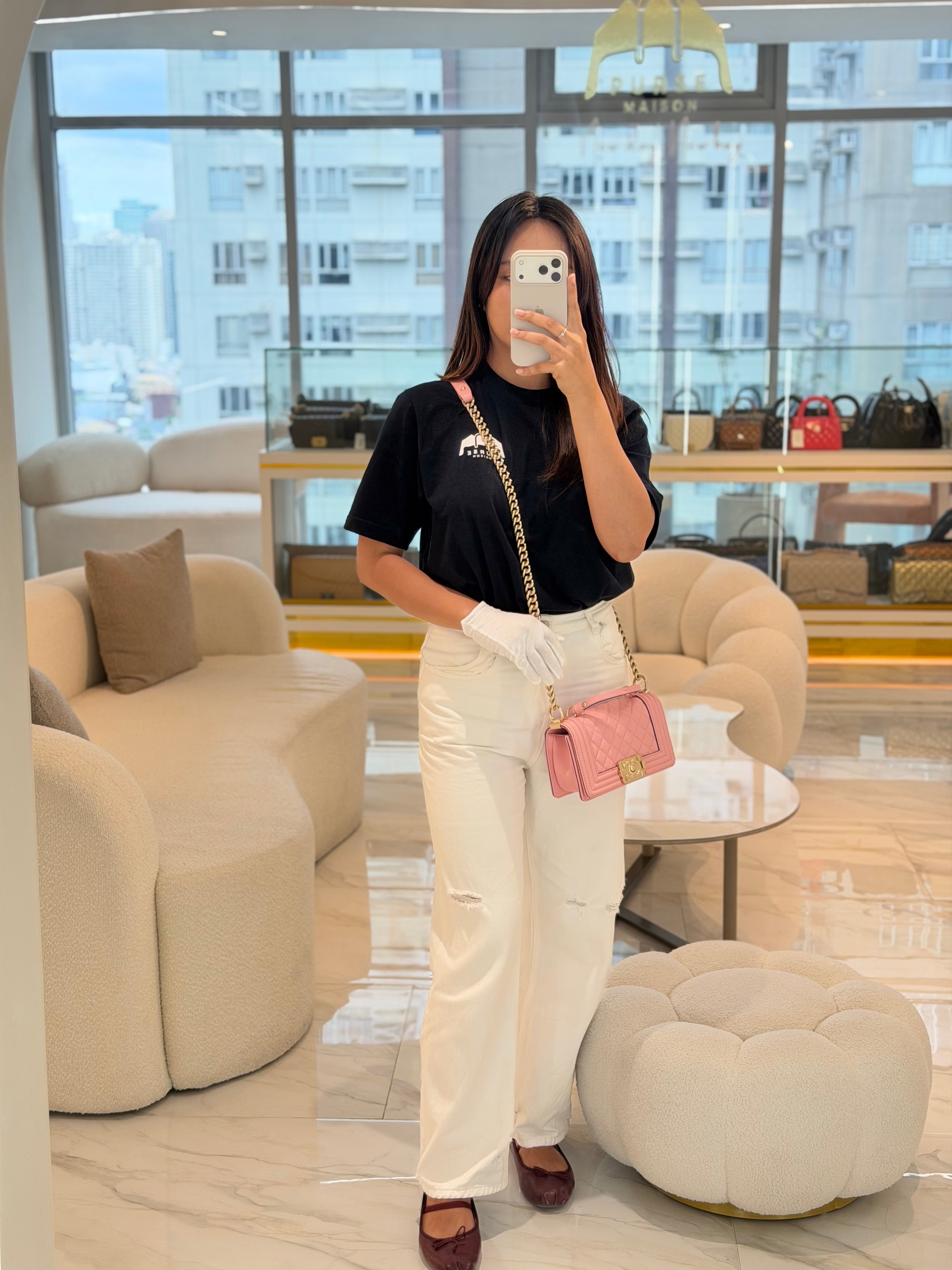 Le Boy Small Top Handle in Pink Calfskin Leather and Light Gold Hardware Series 27 | Purse Maison Luxury Bags Shop