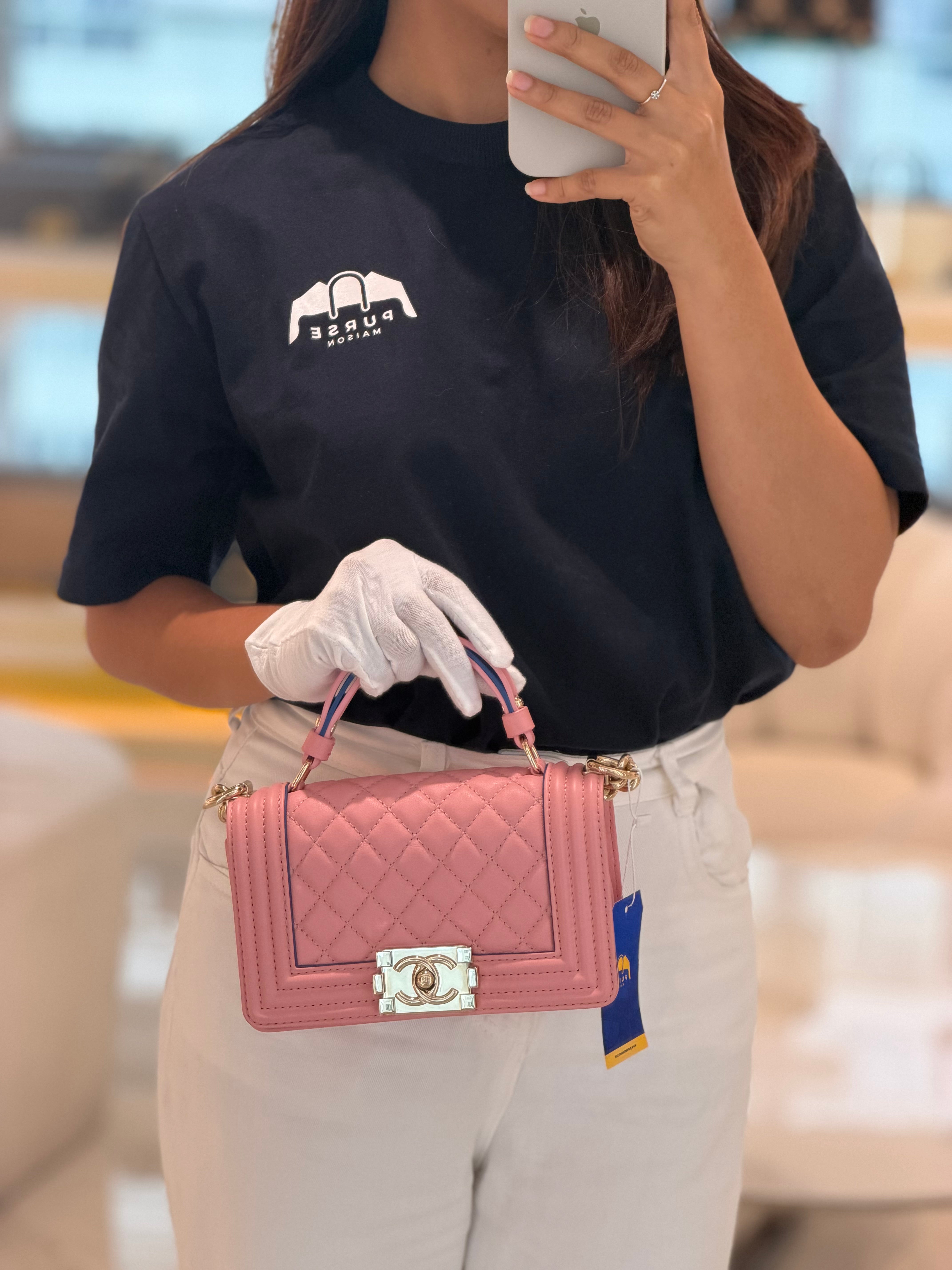 Le Boy Small Top Handle in Pink Calfskin Leather and Light Gold Hardware Series 27 | Purse Maison Luxury Bags Shop