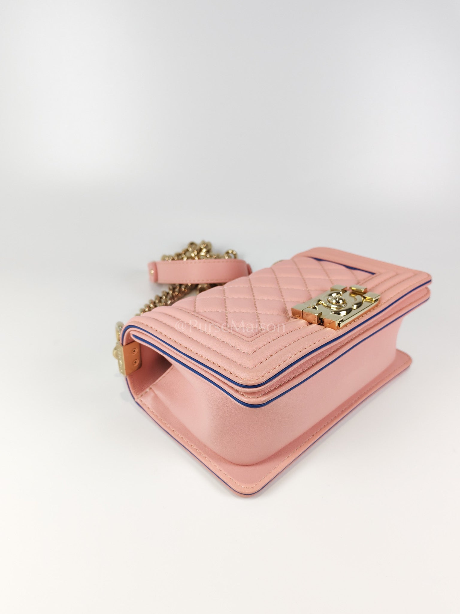 Le Boy Small Top Handle in Pink Calfskin Leather and Light Gold Hardware Series 27 | Purse Maison Luxury Bags Shop