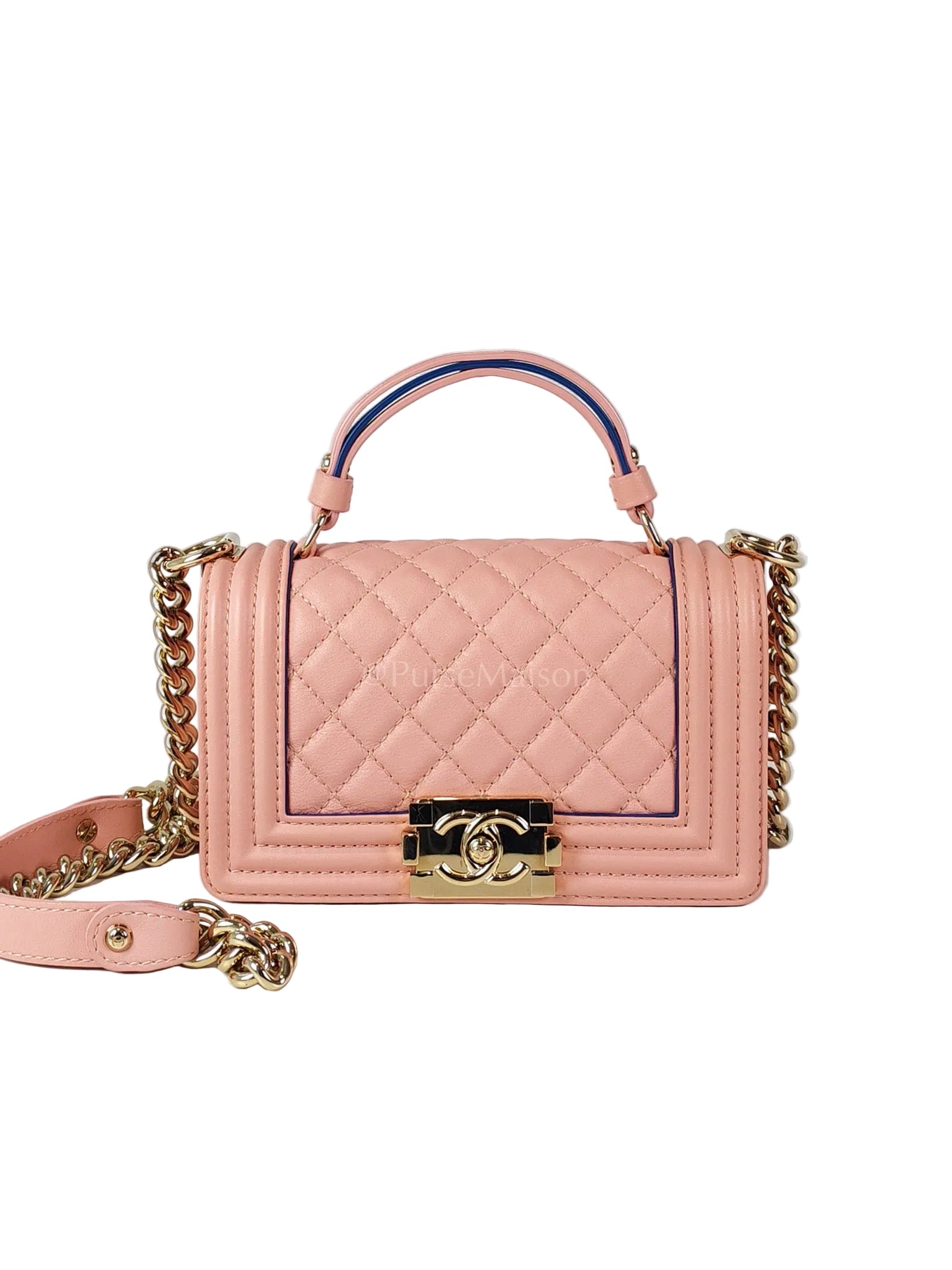 Le Boy Small Top Handle in Pink Calfskin Leather and Light Gold Hardware Series 27 | Purse Maison Luxury Bags Shop