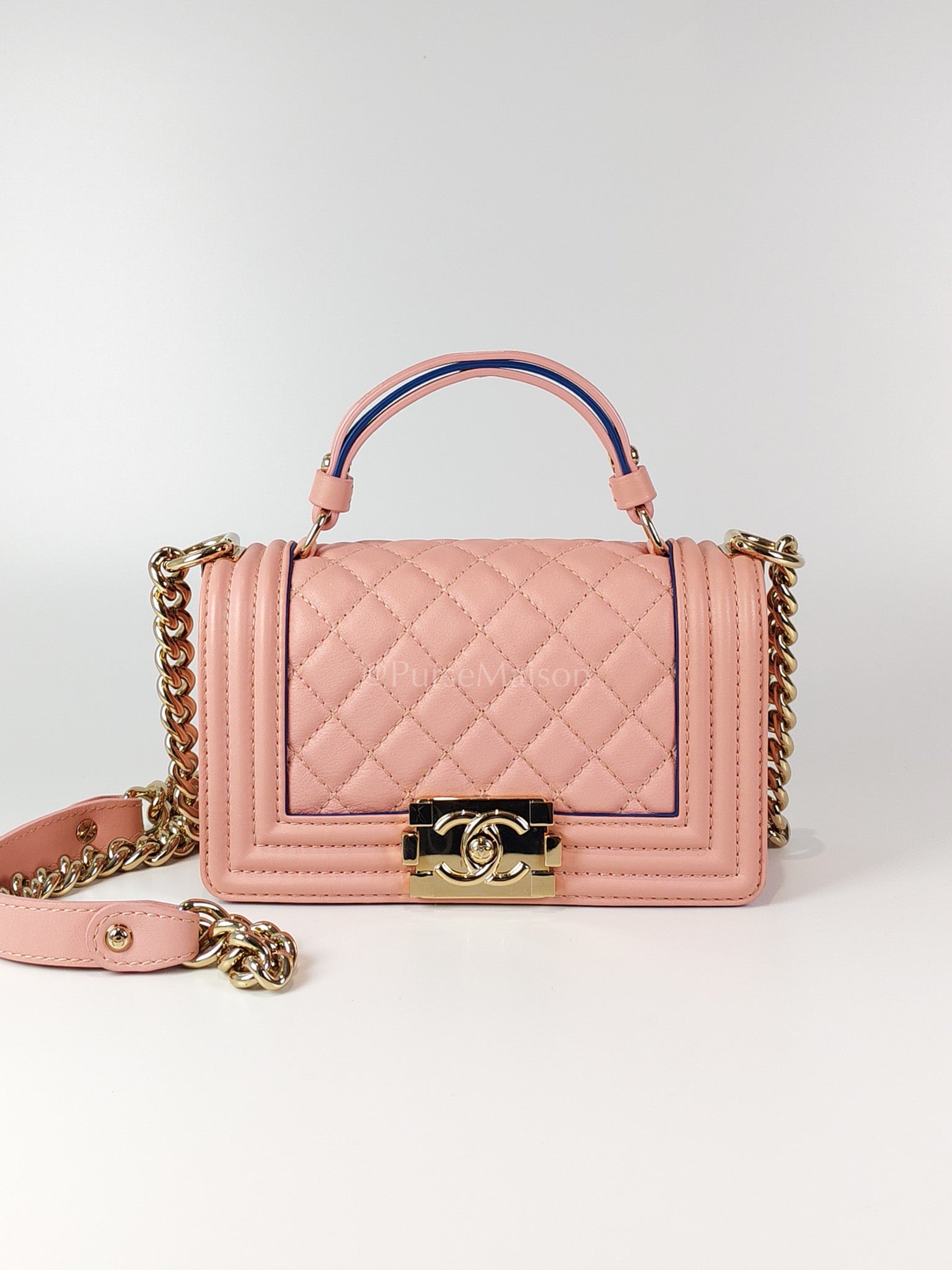 Le Boy Small Top Handle in Pink Calfskin Leather and Light Gold Hardware Series 27 | Purse Maison Luxury Bags Shop