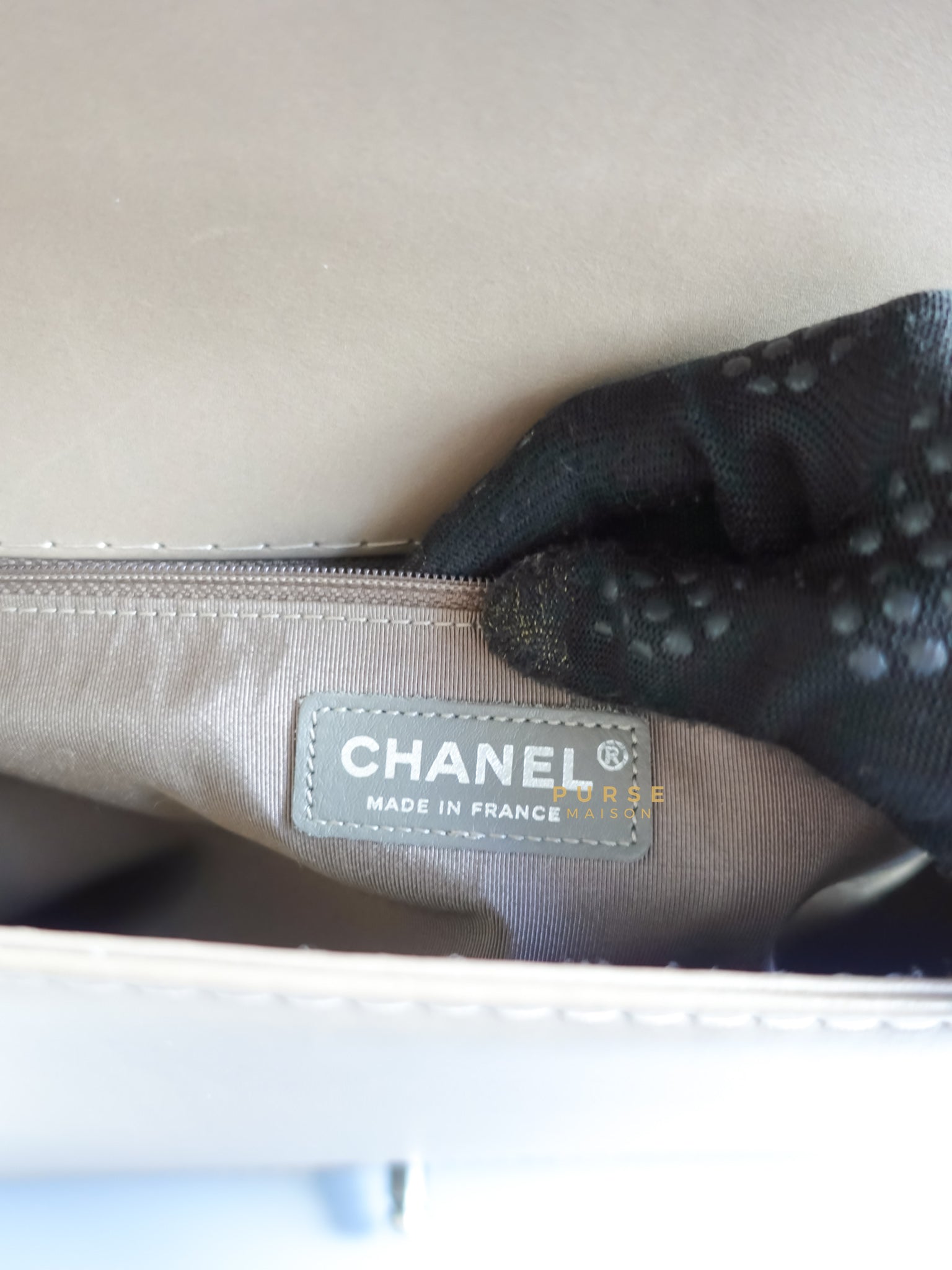 Le Boy Taupe Large Calfskin Leather and Ruthenium Hardware (Series 18) | Purse Maison Luxury Bags Shop