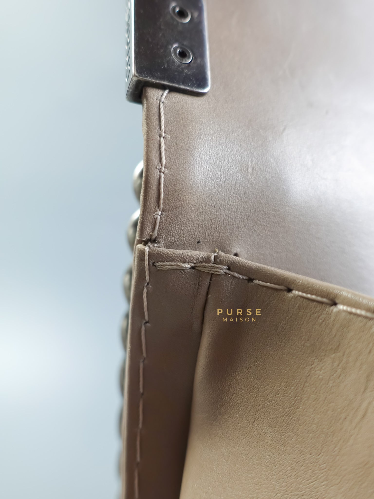 Le Boy Taupe Large Calfskin Leather and Ruthenium Hardware (Series 18) | Purse Maison Luxury Bags Shop