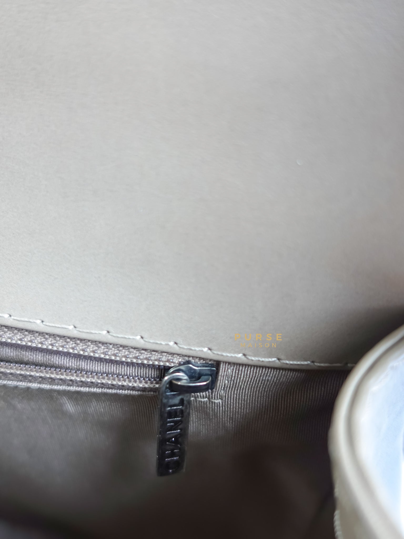 Le Boy Taupe Large Calfskin Leather and Ruthenium Hardware (Series 18) | Purse Maison Luxury Bags Shop