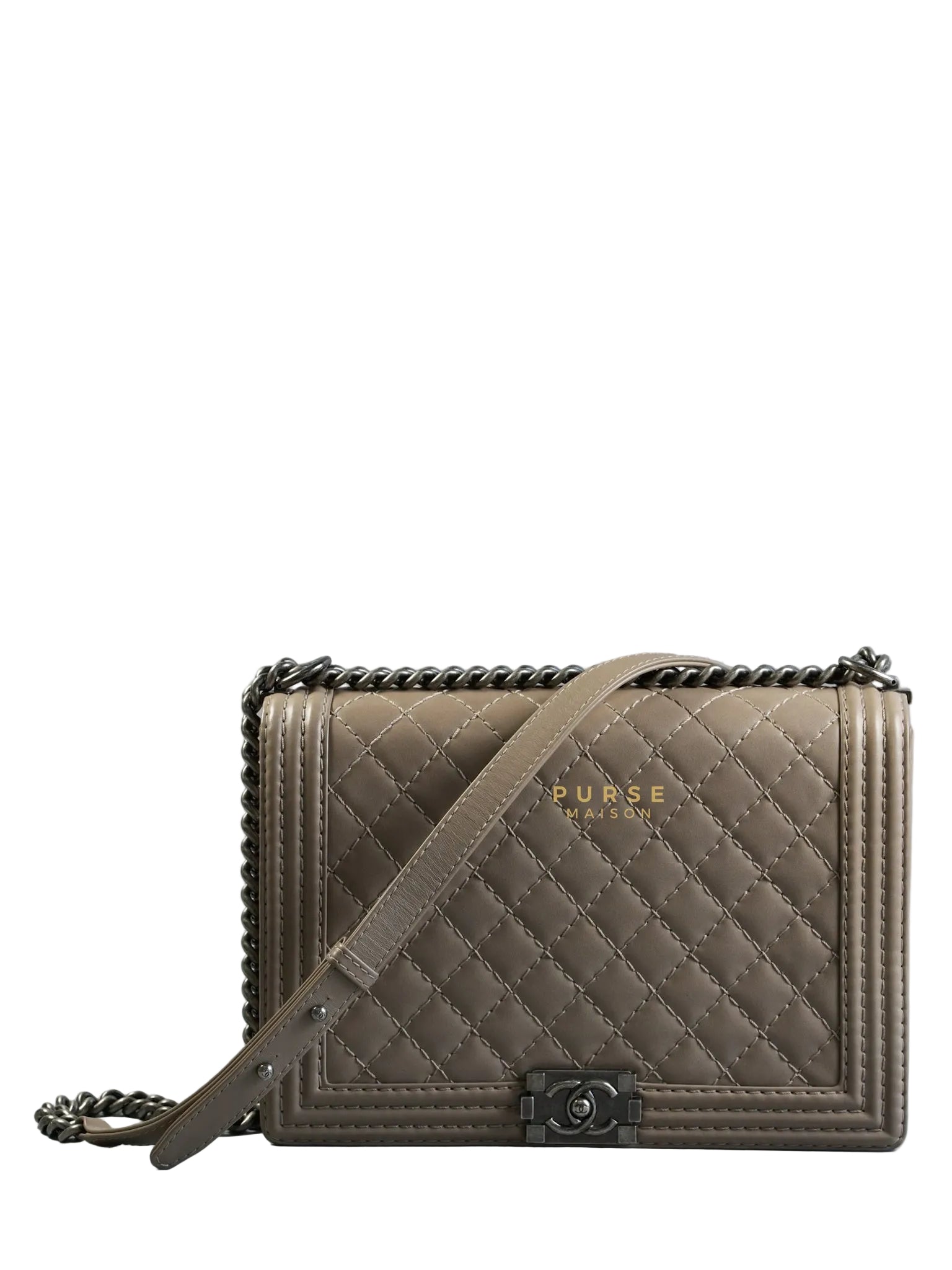 Le Boy Taupe Large Calfskin Leather and Ruthenium Hardware (Series 18) | Purse Maison Luxury Bags Shop