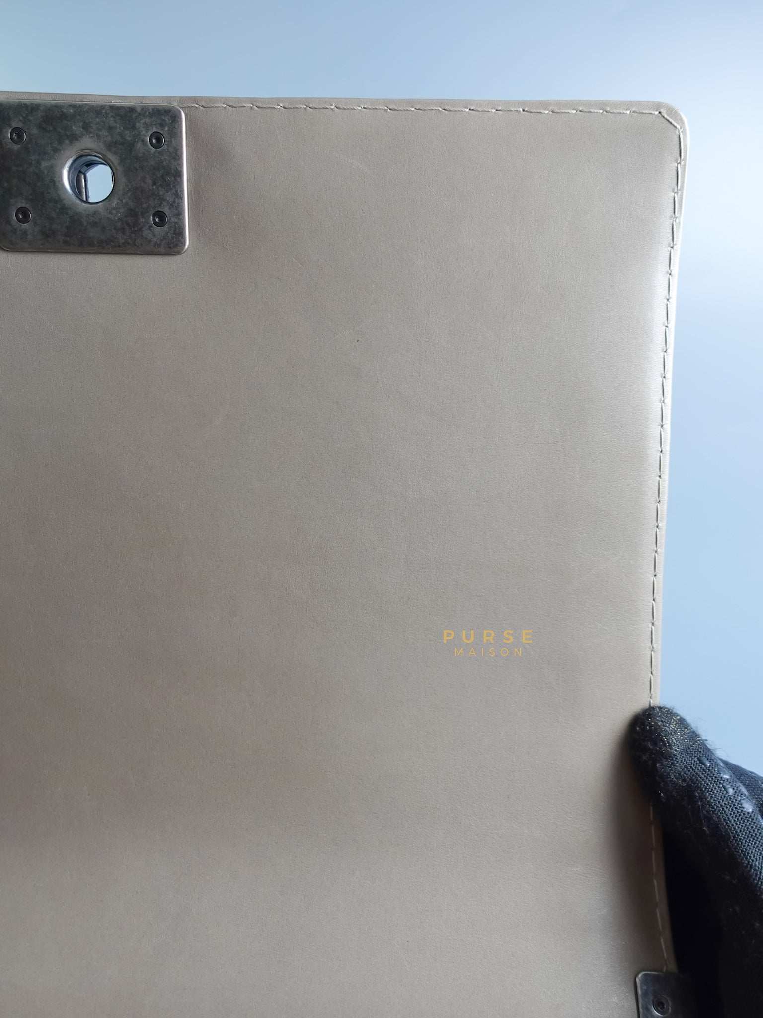 Le Boy Taupe Large Calfskin Leather and Ruthenium Hardware (Series 18) | Purse Maison Luxury Bags Shop